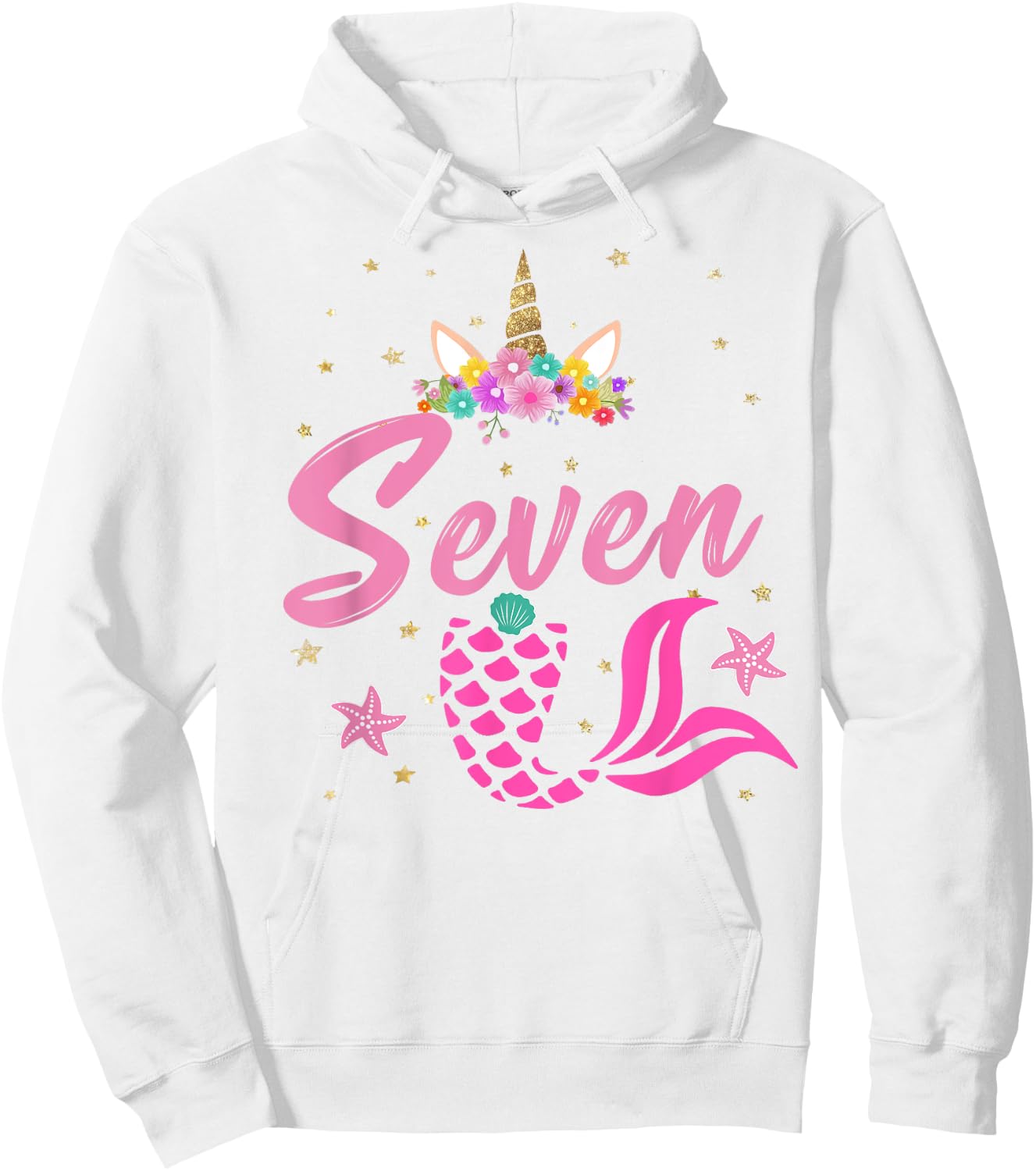 7th Birthday Girl Unicorn Shirt Mermaid Tail 7 Years Old Hoodie - Hoodie | White