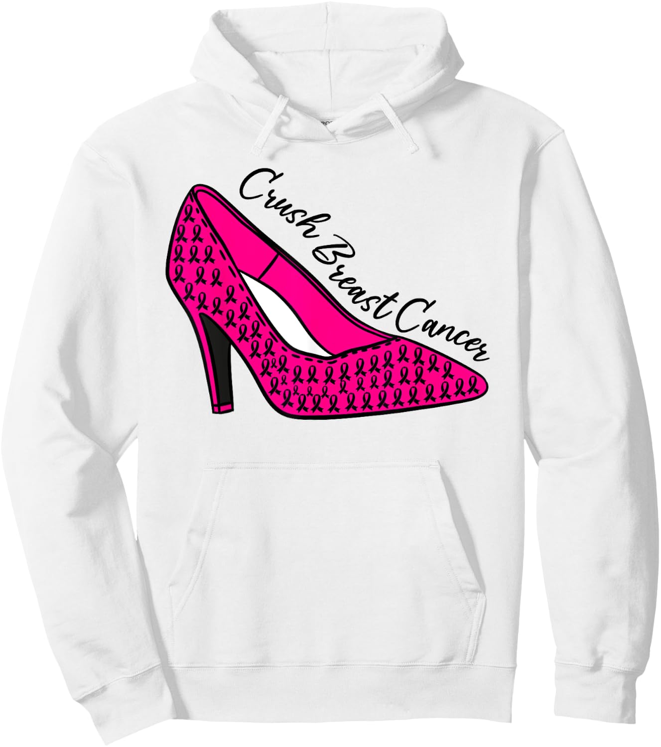 Breast Cancer Awareness Pink High Heels Women Support Funny Hoodie - Hoodie | White