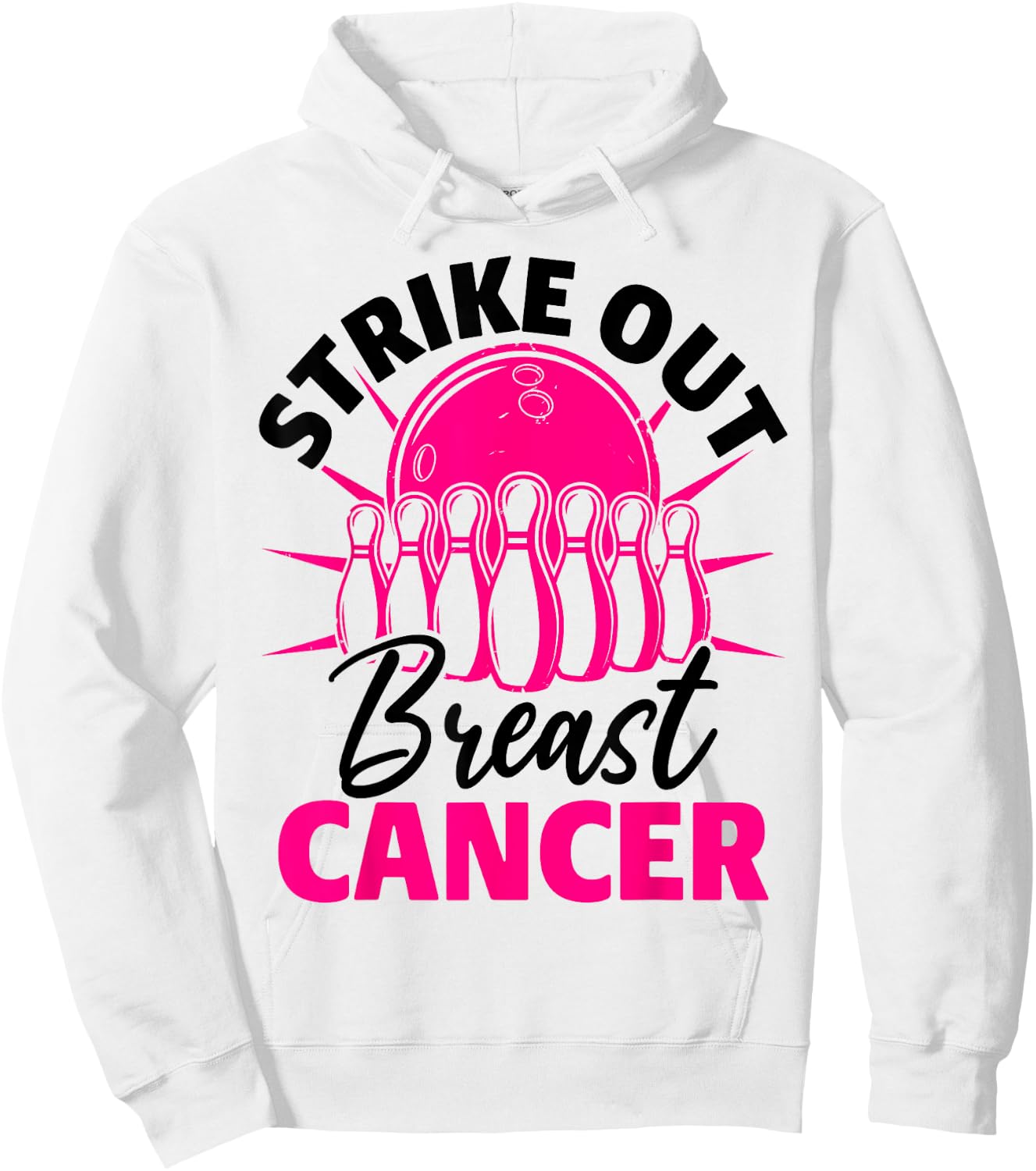 Strike Out Breast Cancer Bowling Ball Pink Support Funny Hoodie - Hoodie | White