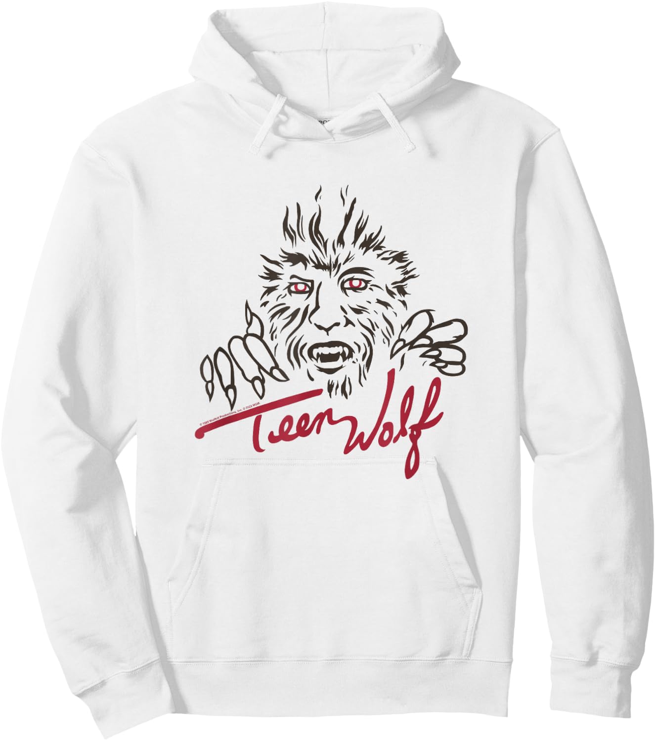 Teen Wolf Retro Vintage Eighties Werewolf Line Art Logo Hoodie - Hoodie | White