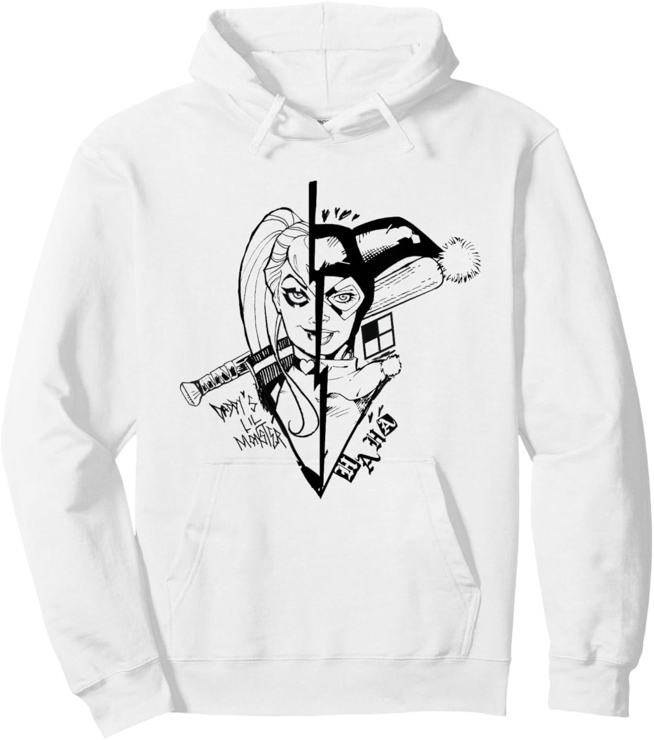 Harley Quinn Iconic Daddy's Lil Monster Split Face Big Logo Hoodie - Hoodie | White