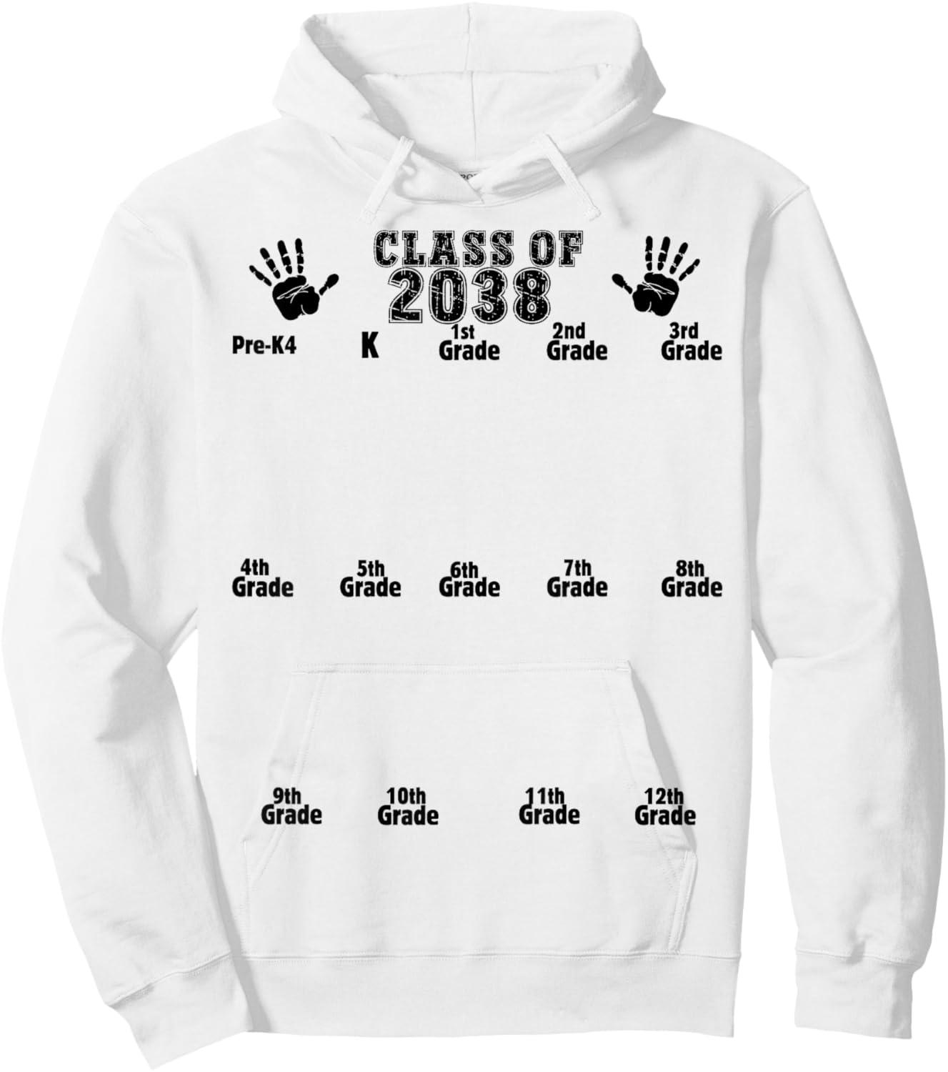 Class of 2038 Grow With Me Handprint Pre-K4 12th Grade Hoodie - Hoodie | White