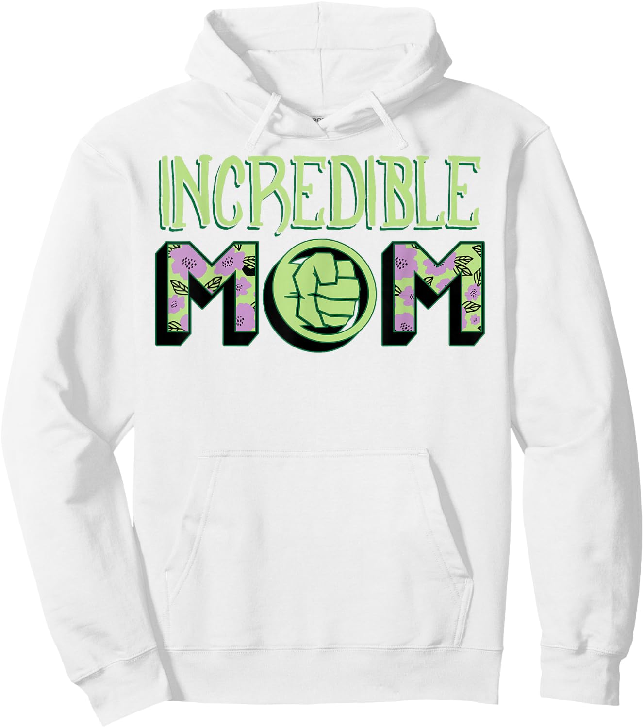 Marvel Mother's Day Hulk Incredible Mom Big Chest Text Logo Hoodie - Hoodie | White