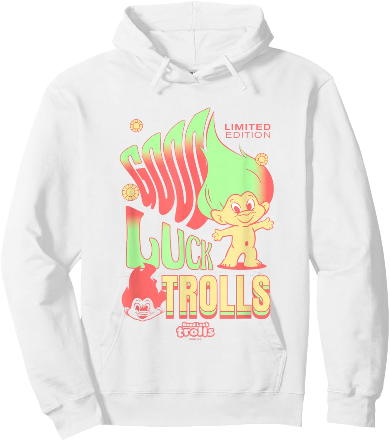 Good Luck Trolls Limited Edition 60's Retro Vibe Chest Logo Hoodie - Hoodie | White