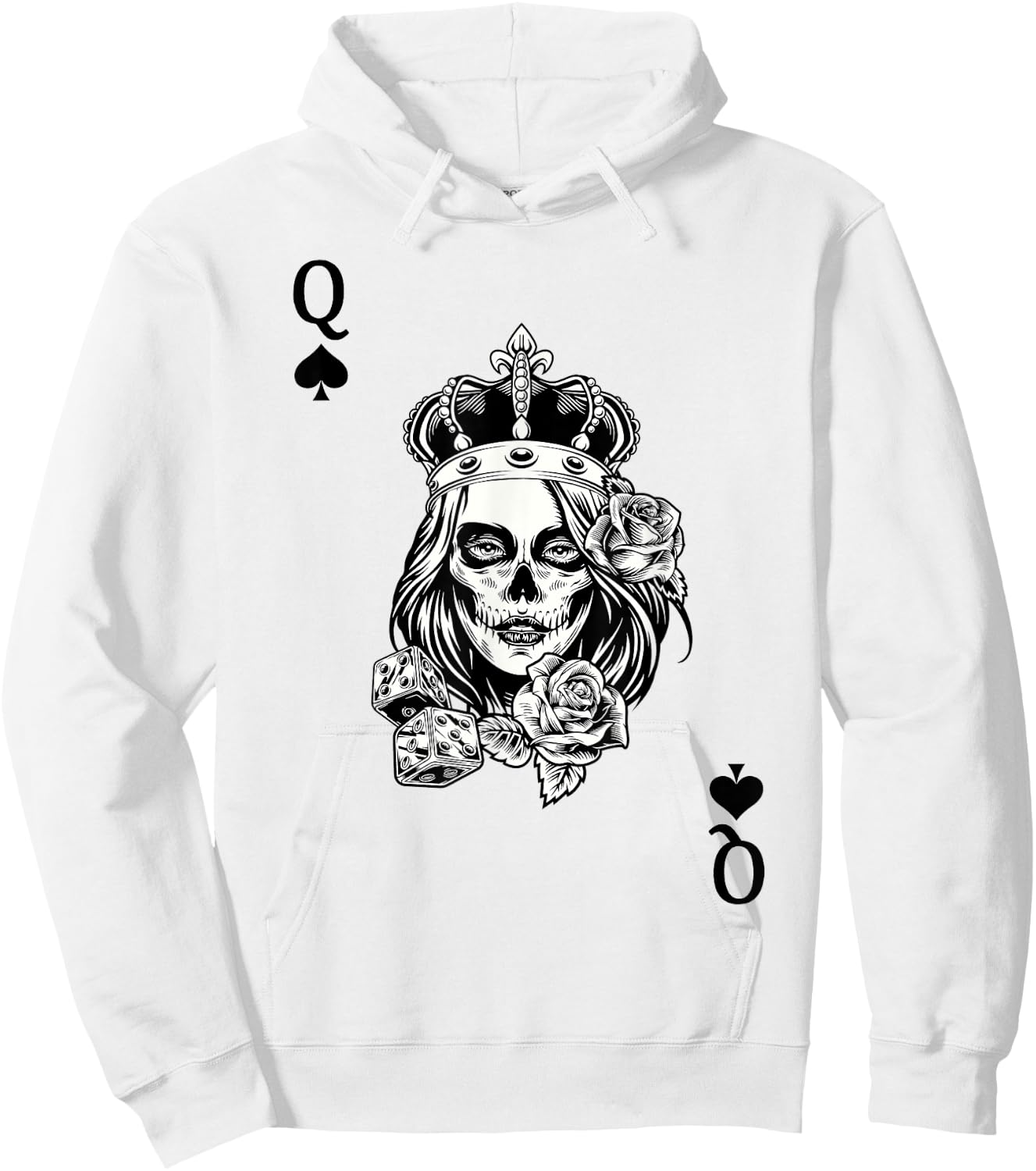 Couple Matching King And Queen of Spades 1/2 Skull Goth Punk Hoodie - Hoodie | White