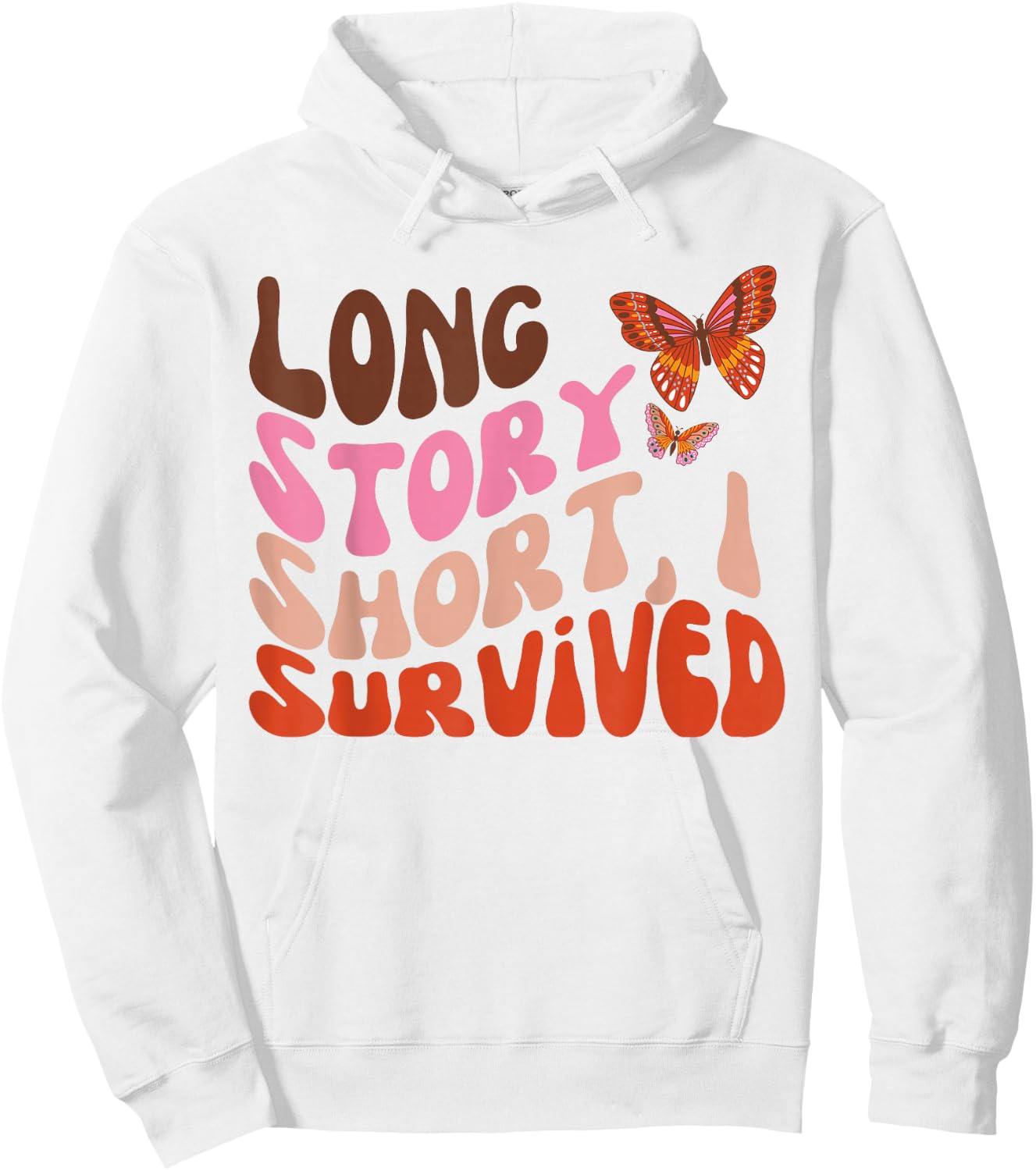 Long Story Short I Survived Butterfly Retro Vintage Hoodie - Hoodie | White