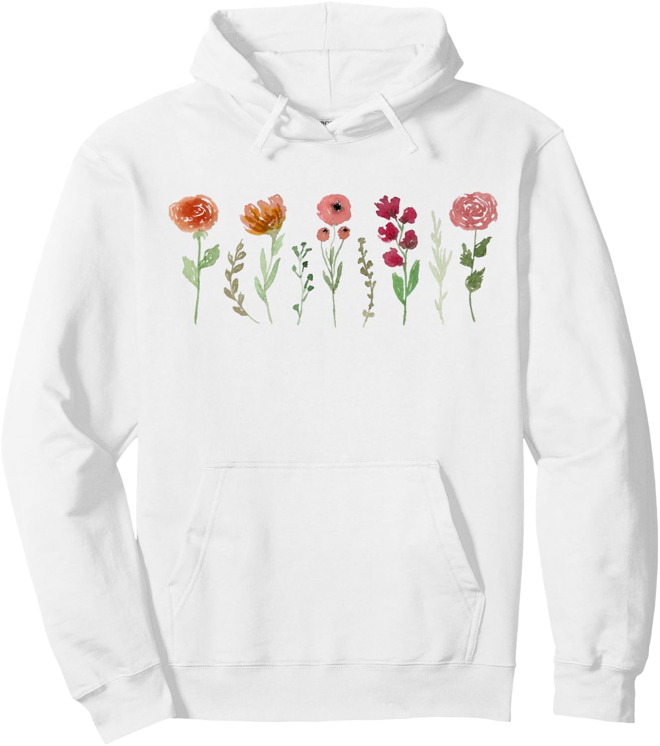 Women's Vintage Flower Casual Boho WildFlower Graphic Hoodie - Hoodie | White