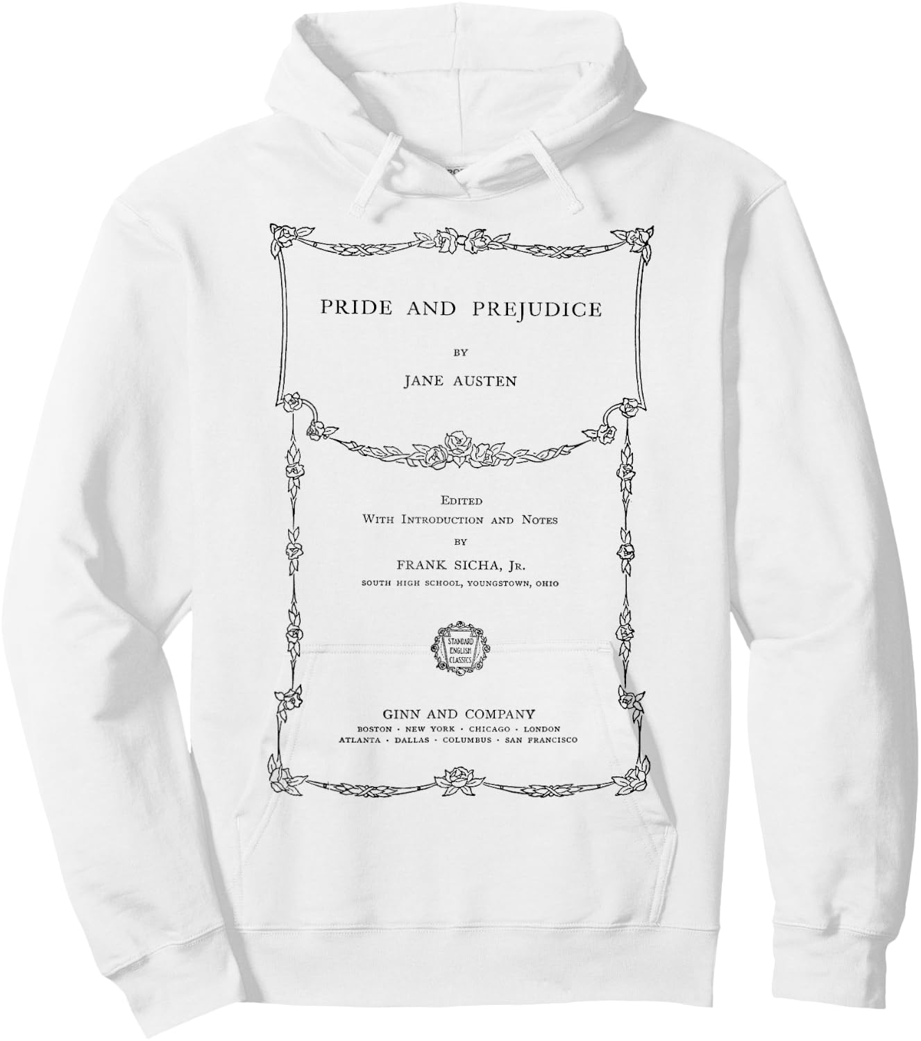 Pride and Prejudice Jane Austen Bookworm Vintage Book Cover Hoodie - Hoodie | White
