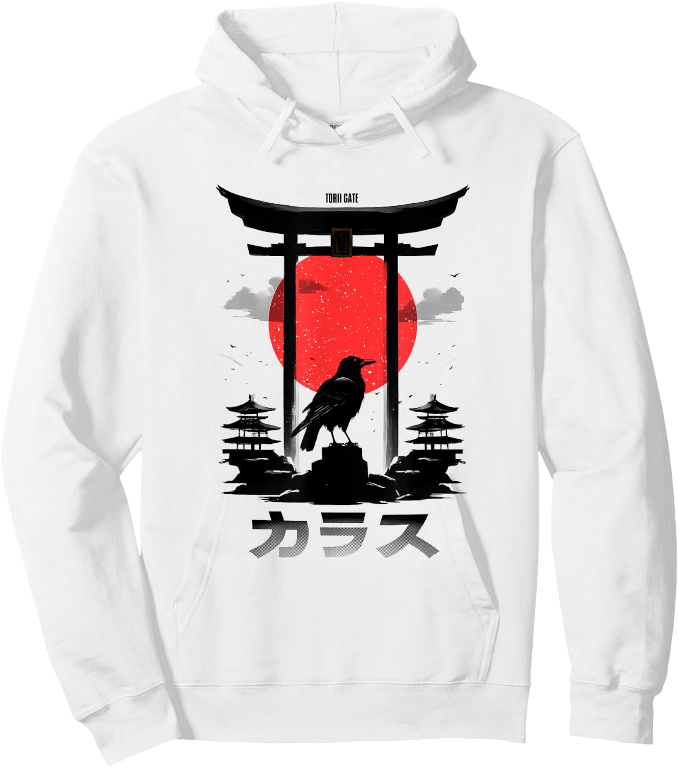 Japanese Aesthetic Red Rising Sun Raven Torii Gate Shinto Hoodie - Hoodie | White