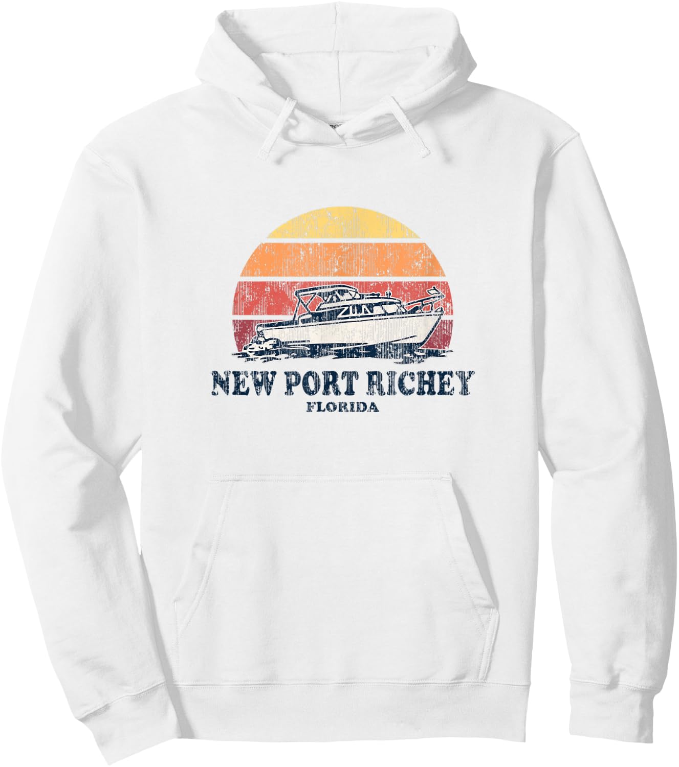 New Port Richey FL Vintage Boating 70s Retro Boat Design Hoodie - Hoodie | White