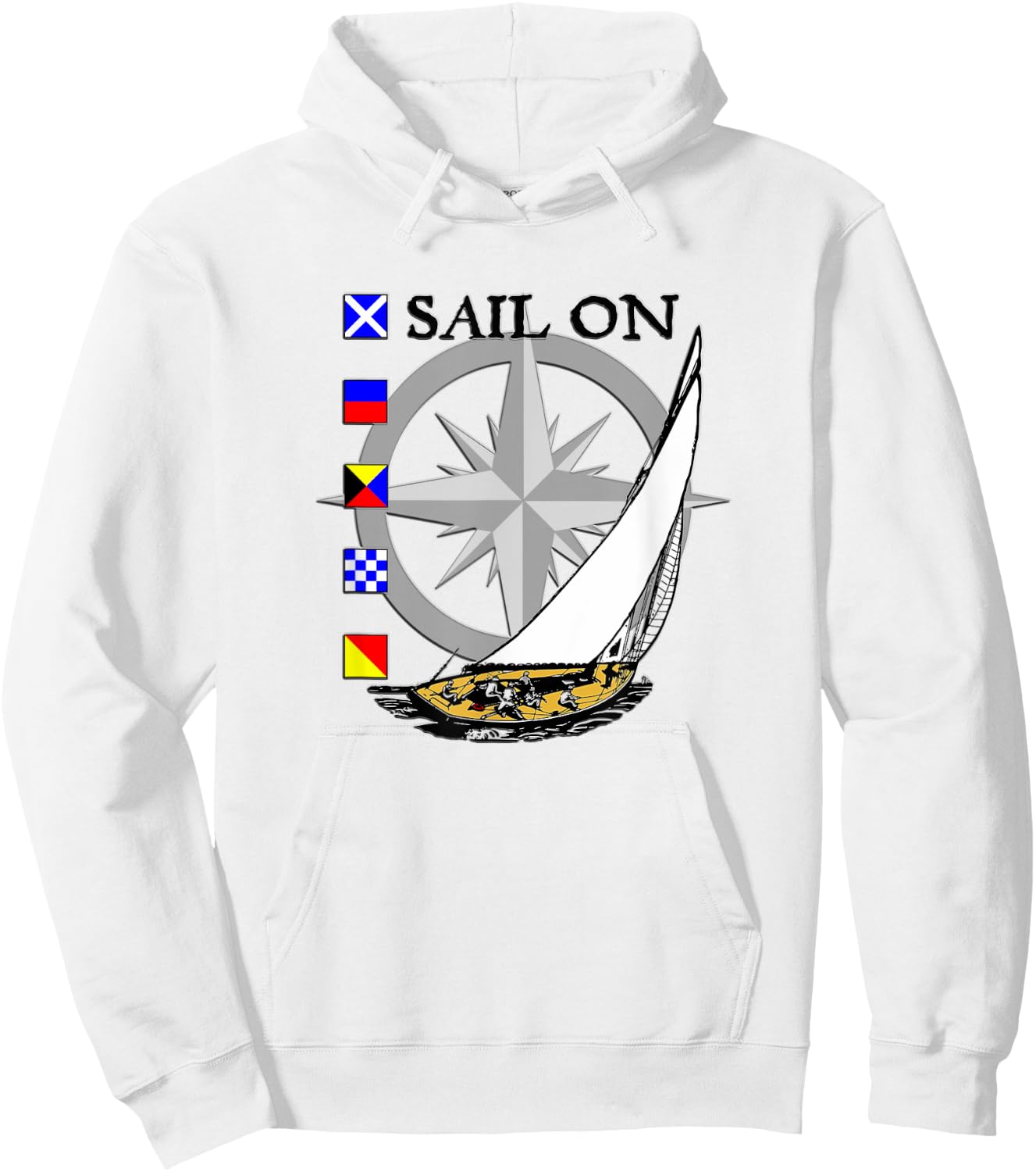 Sailing Racing Boat with Nautical Flags and Compass Hoodie - Hoodie | White