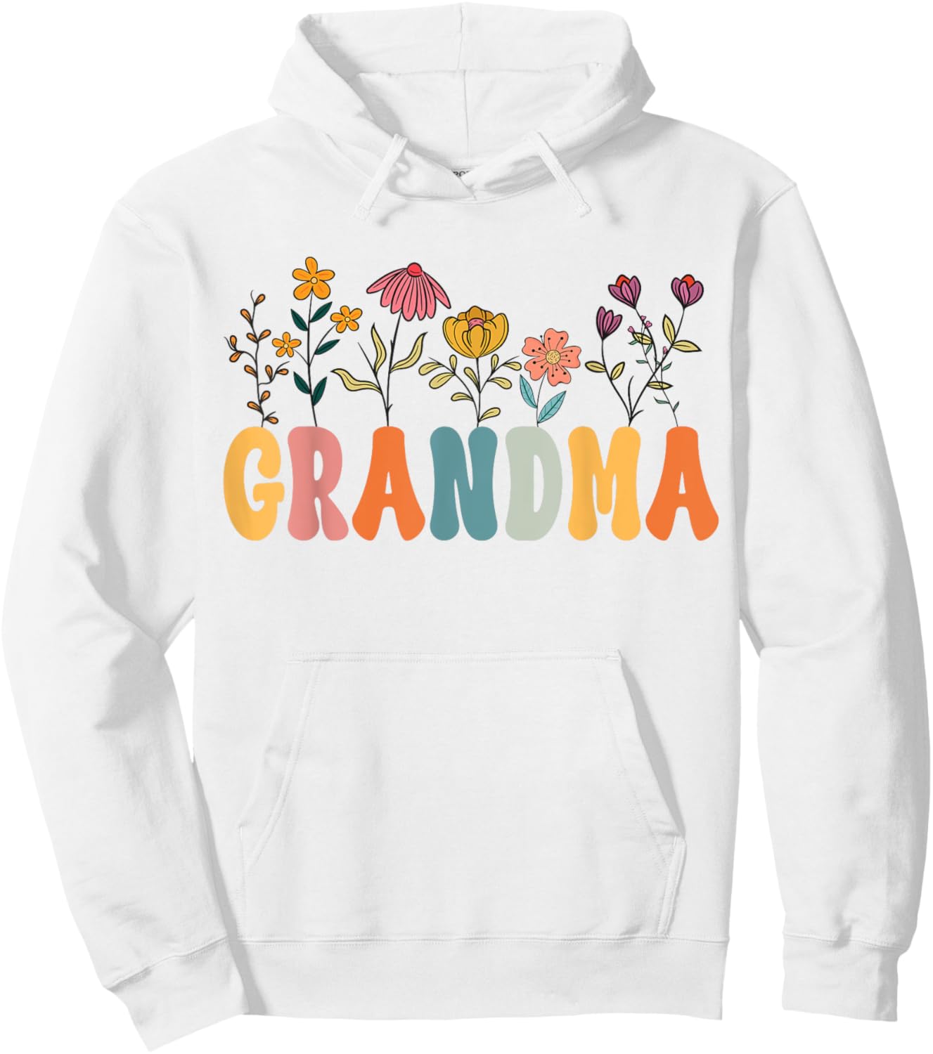 Grandma Wildflower Groovy Grandma Floral Hoodie - Hoodie | White