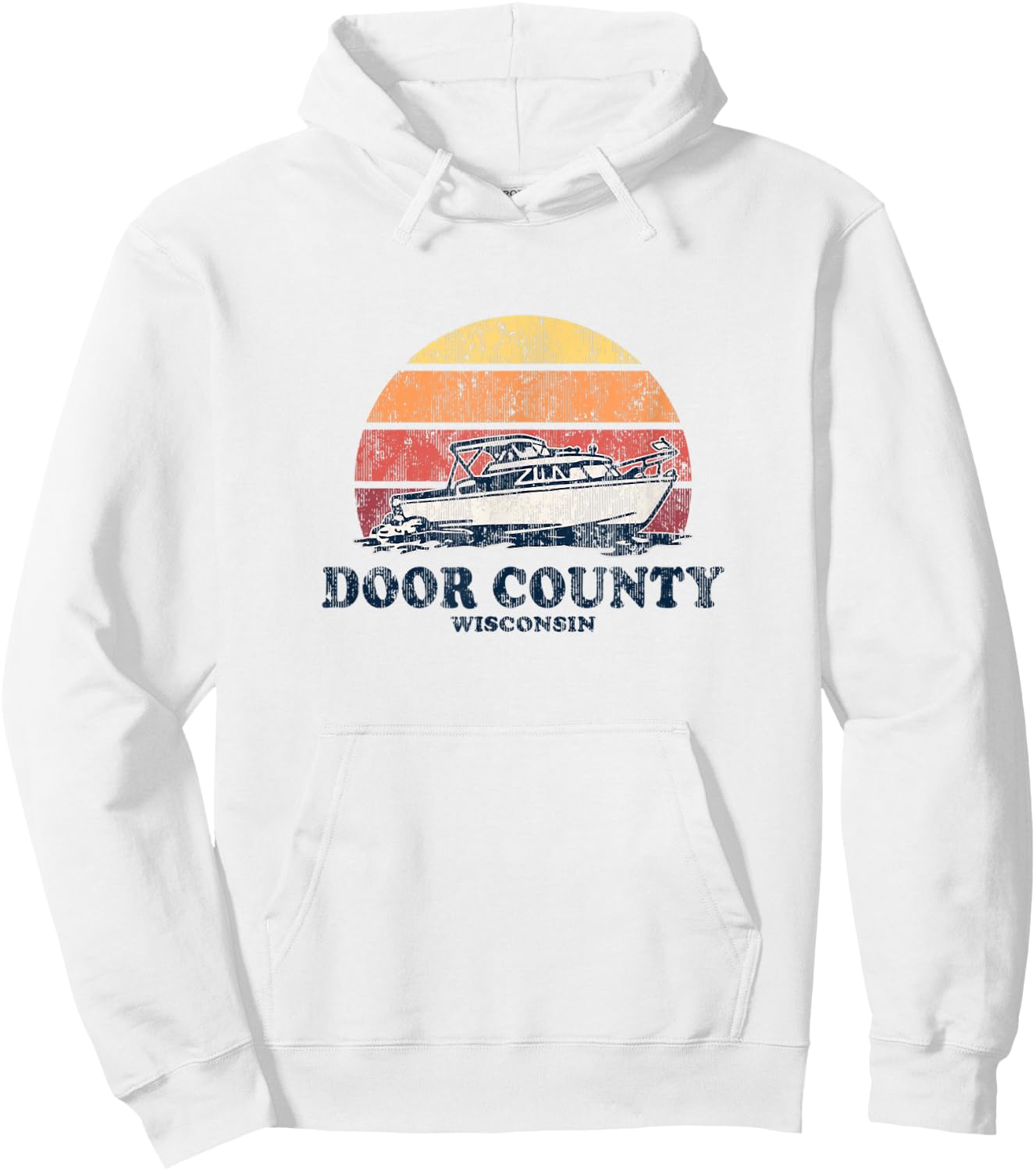 Door County WI Vintage Boating 70s Retro Boat Design Hoodie - Hoodie | White
