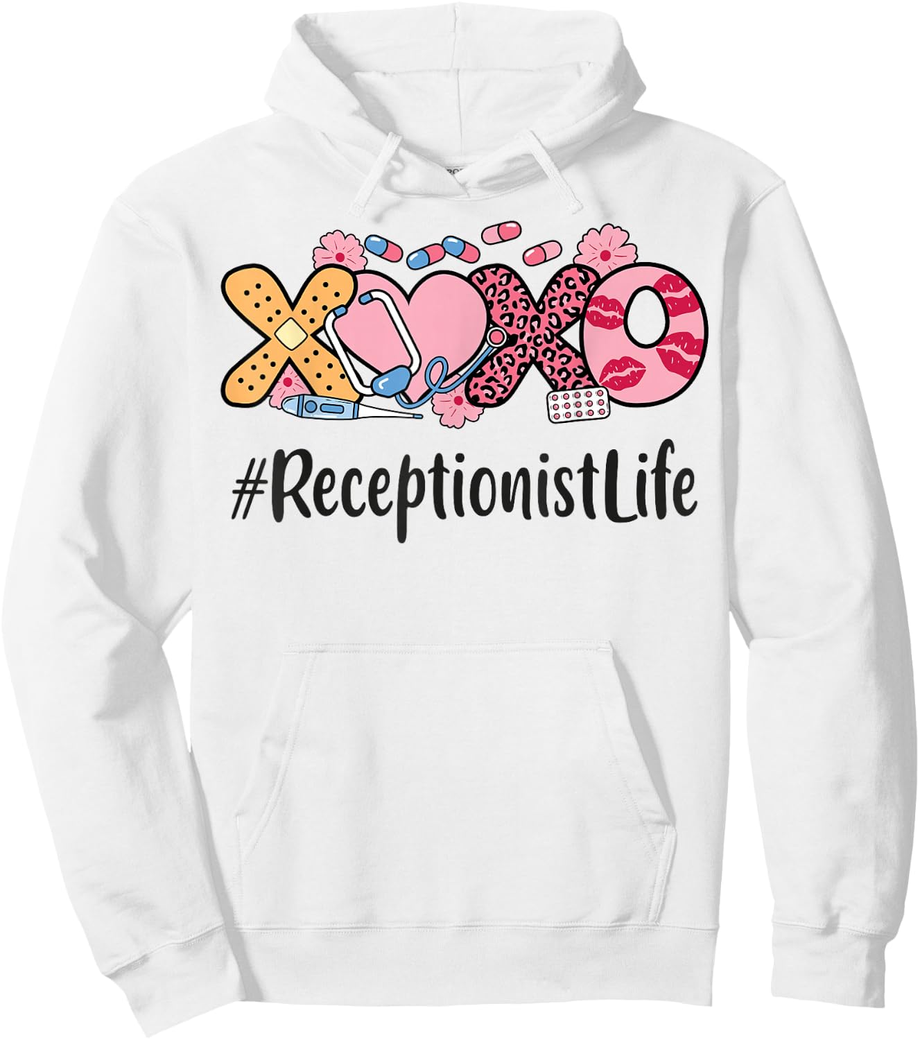 Receptionist Valentines Day Women Stethoscope Appreciation Hoodie - Hoodie | White