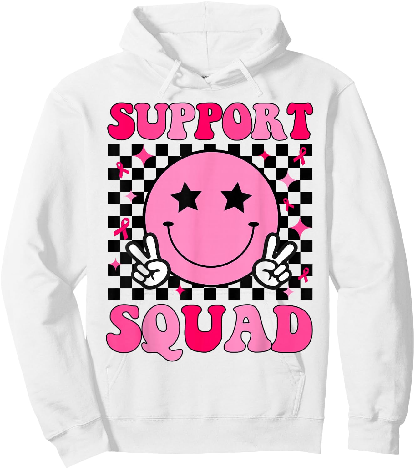 Retro Groovy Support Squad Breast Cancer Awareness Hoodie - Hoodie | White