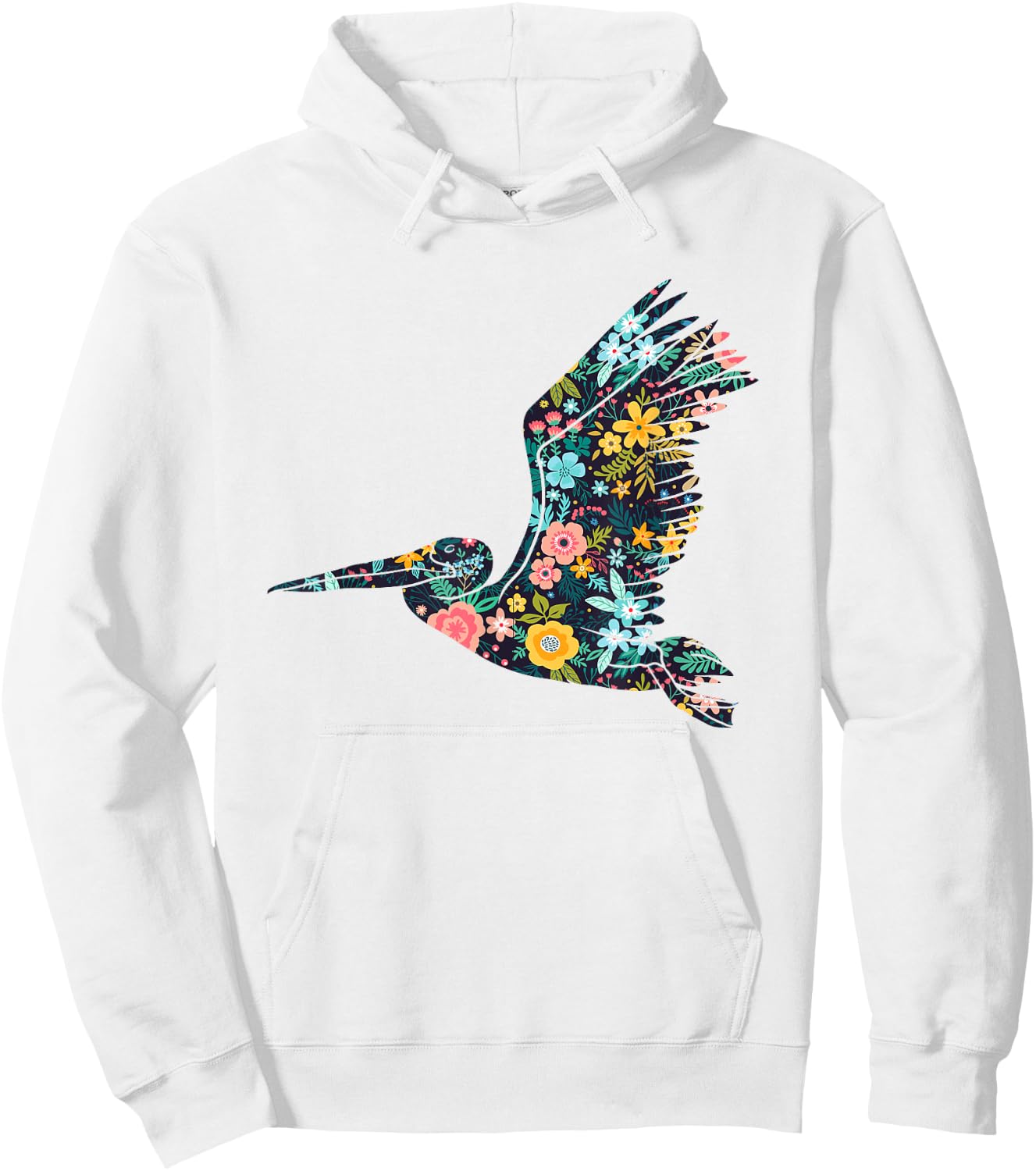 Floral Pelican Silhouette Girls Graphic Hoodie - Hoodie | White