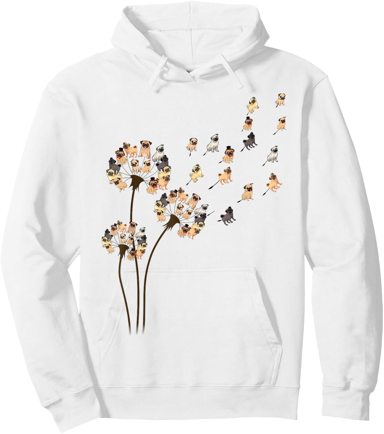 Flower Pug Dogs Dandelion Funny Animal Lovers Men Women Small Hoodie - Hoodie | White