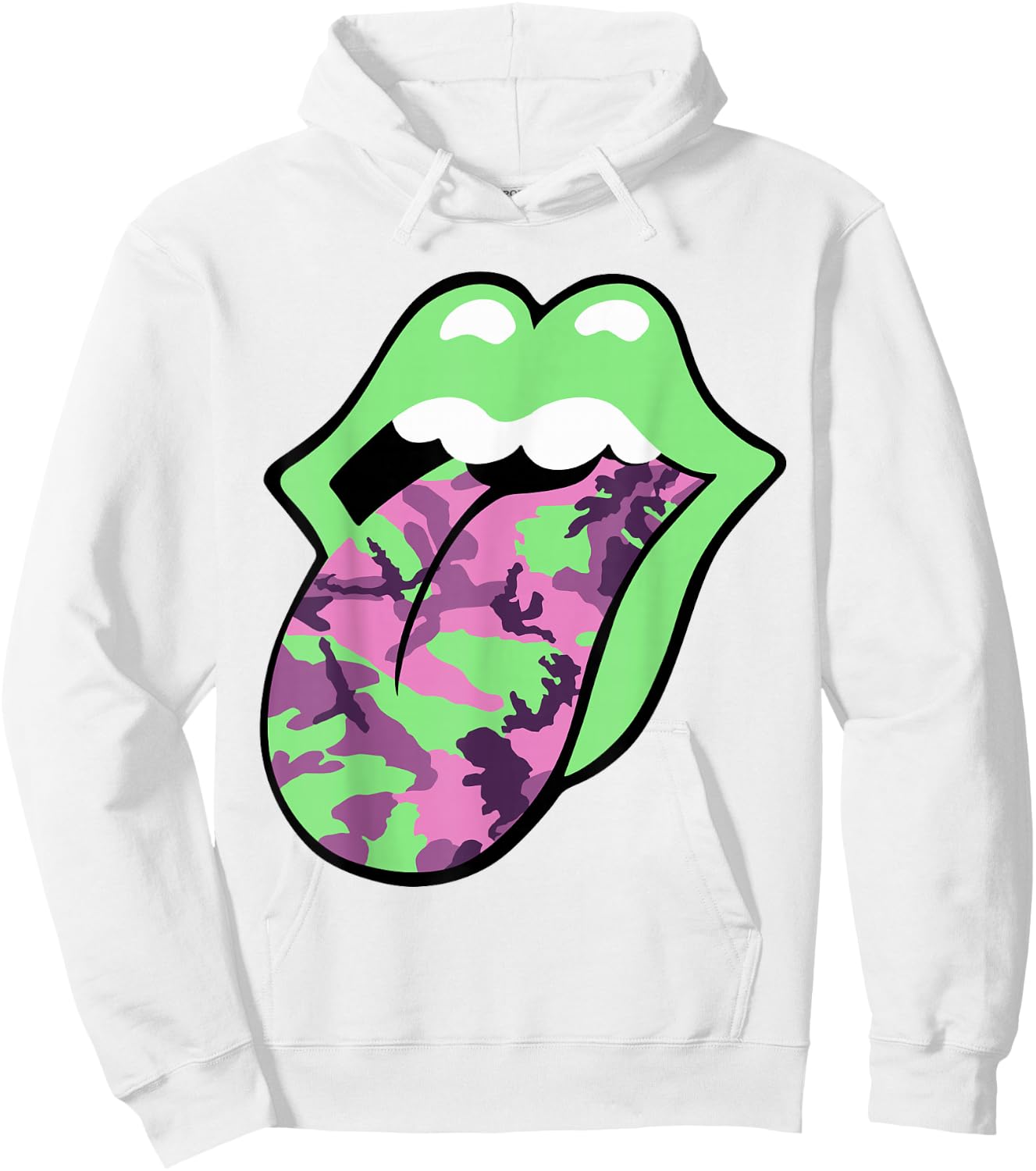 Official Rolling Stones Pink Camo Tongue Hoodie - Hoodie | White