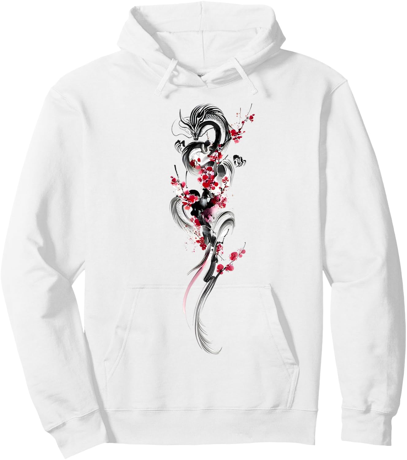 Cherry Blossom Japanese Dragon Asian Retro 80’s Style Hoodie - Hoodie | White