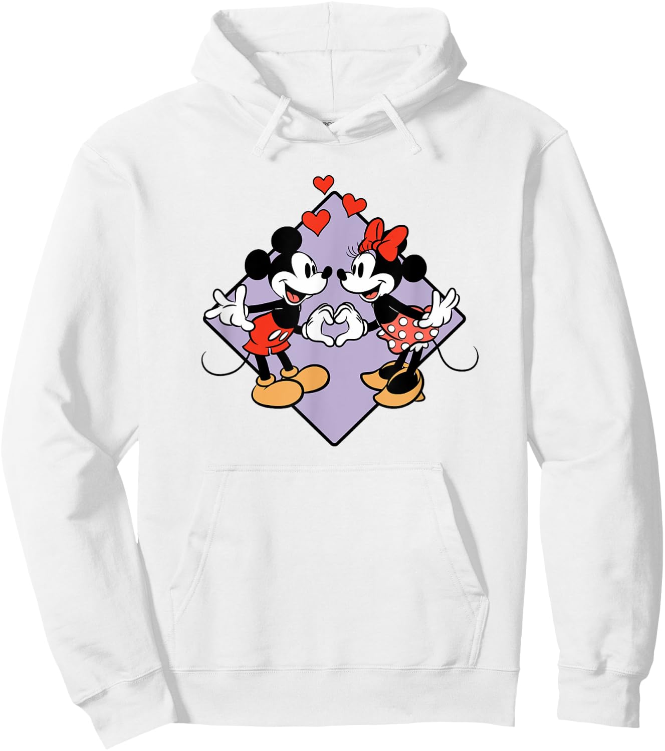 Amazon Essentials Mickey and Minnie Smiling in Love Valentine's Day Short Sleeve Hoodie - Hoodie | White
