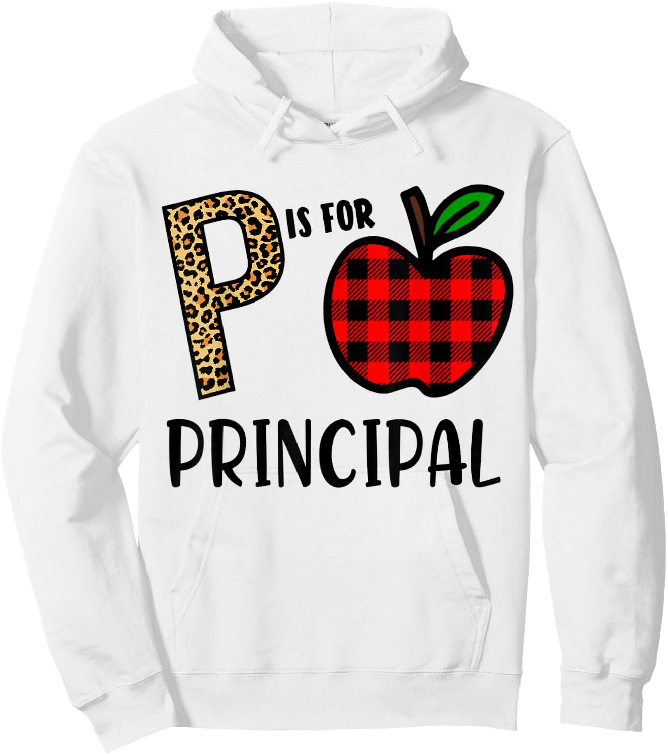 P is for Principal Leopard Buffalo Plaid Hoodie - Hoodie | White