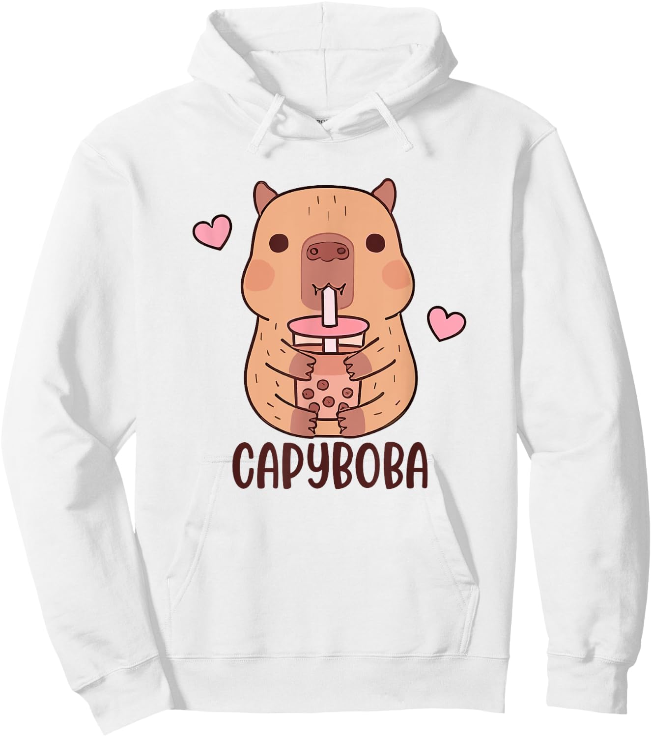 Funny Capybara, Capyboba Boba Milk Tea, Lovely Animal Hoodie - Hoodie | White