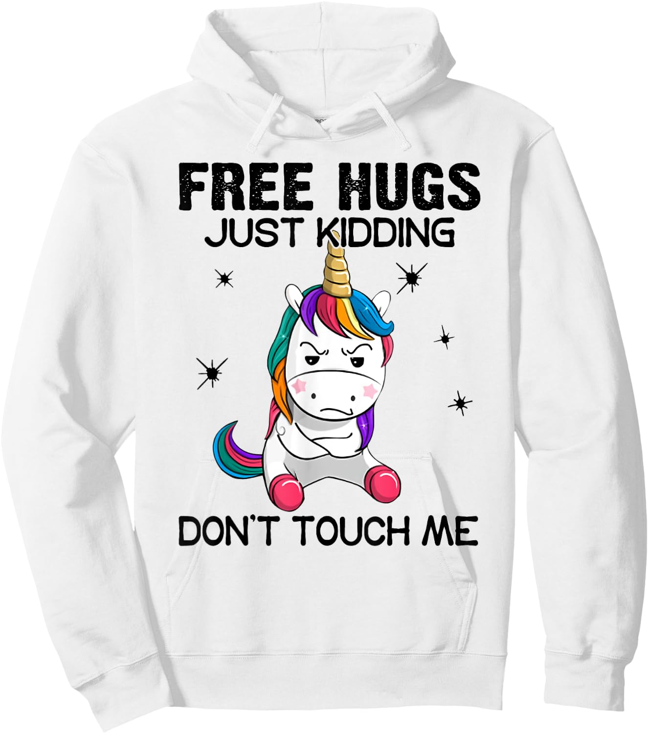 Free hugs just kidding don't touch me unicorn Hoodie - Hoodie | White