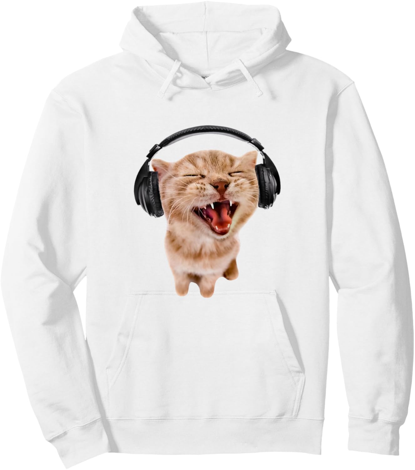 Silly Cat with Headphones Hoodie - Hoodie | White