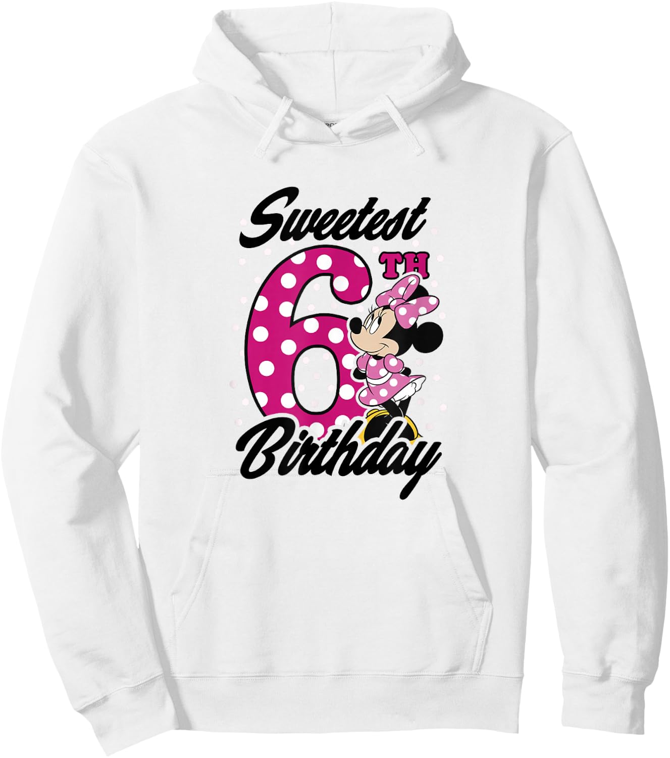 Disney Minnie Mouse Pink Polka Dot Sweetest 6th Birthday Small Hoodie - Hoodie | White