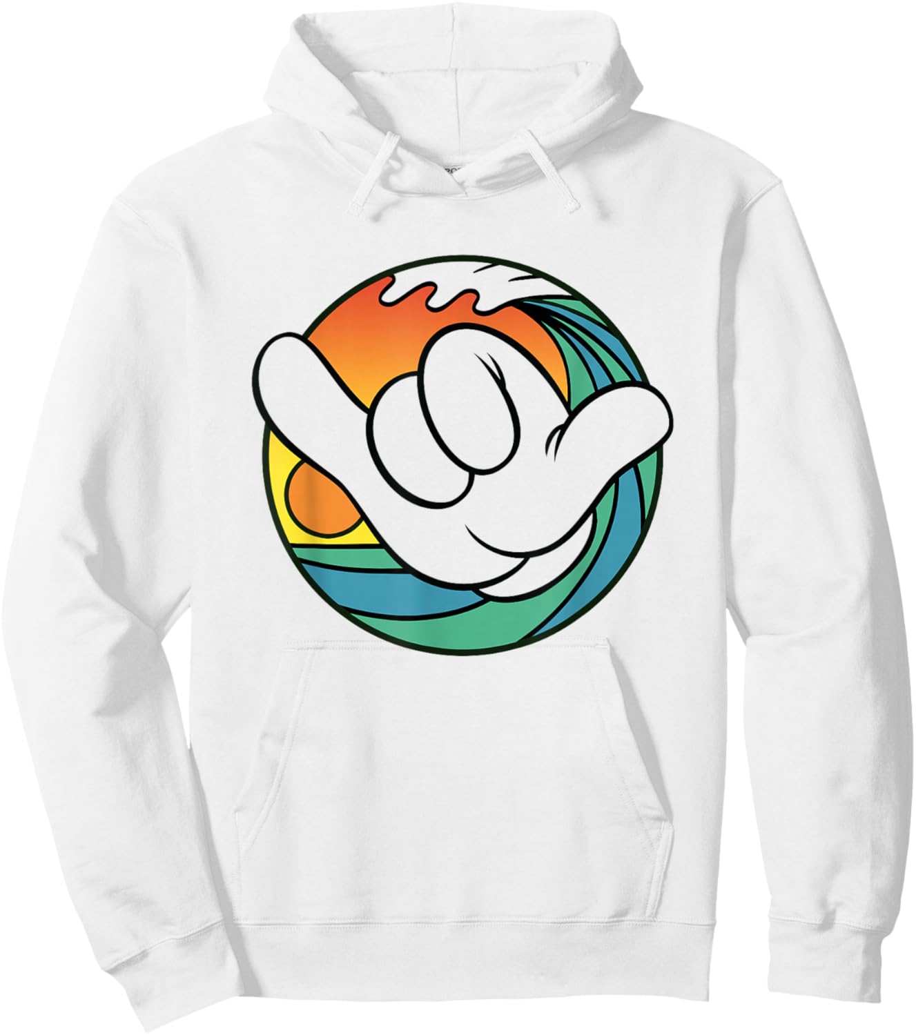 Disney Mickey And Friends Hand Shaka Sign Sunset Surf Hoodie - Hoodie | White