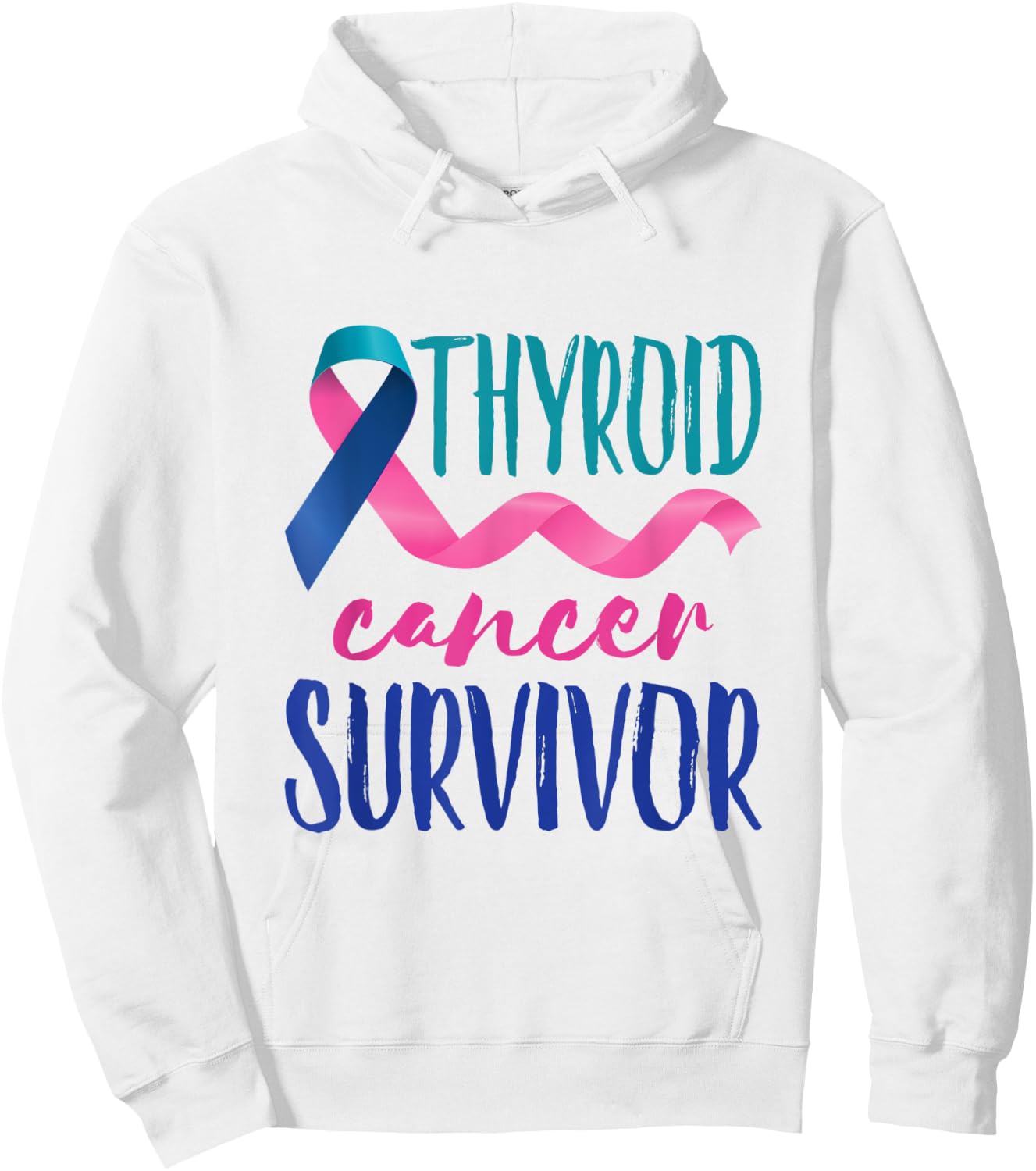 Thyroid Cancer Survivor Awareness Ribbon Teal Blue Pink Hoodie - Hoodie | White