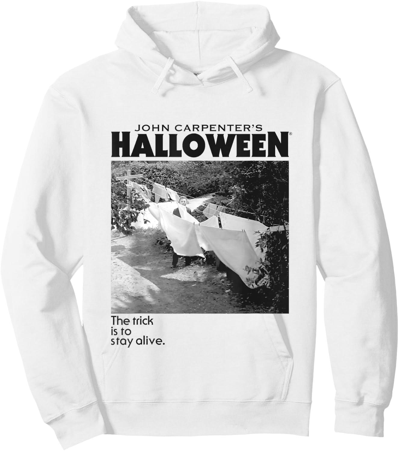 Halloween Michael Myers Standing by Clothes Line Hoodie - Hoodie | White