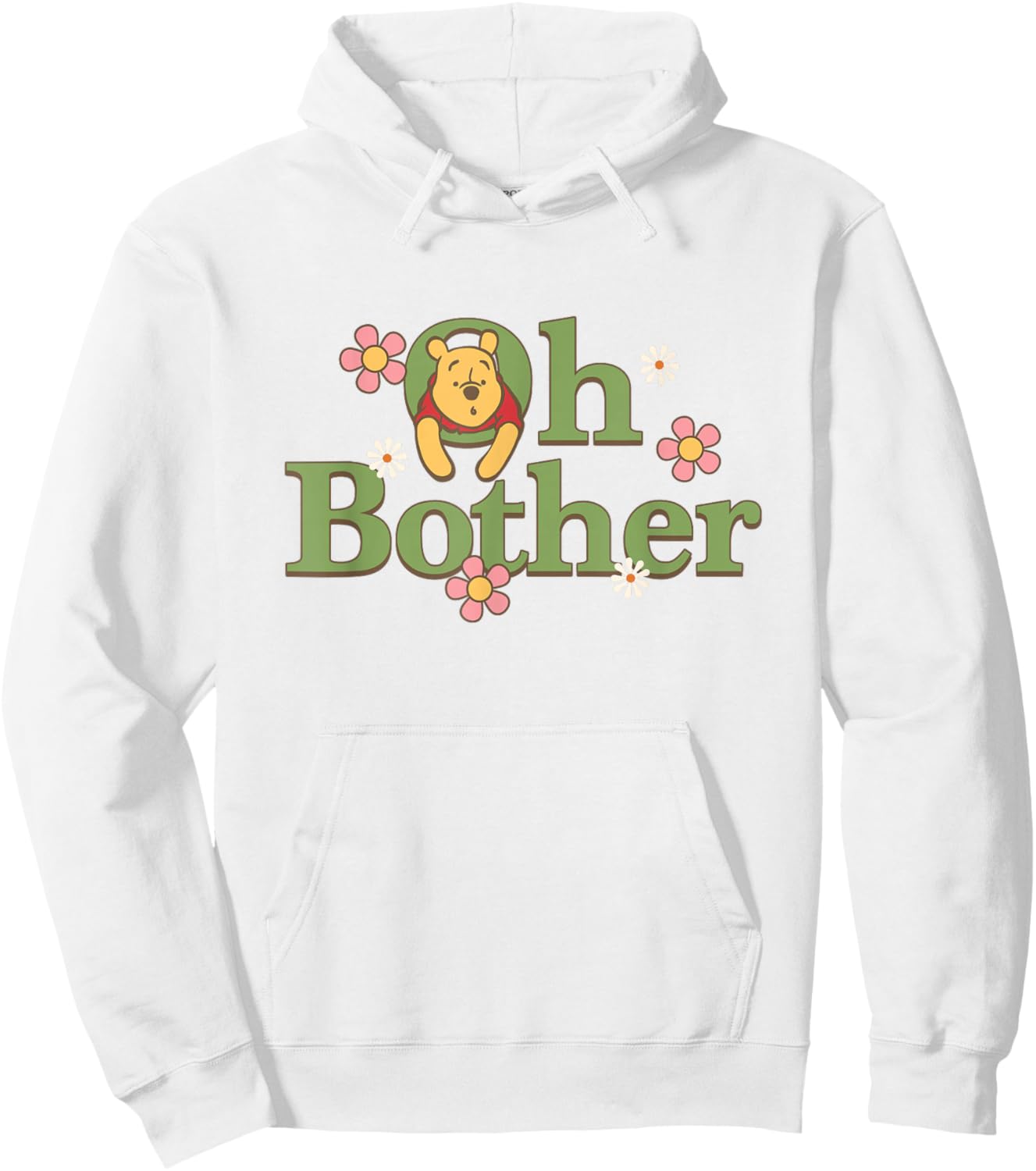 Disney Winnie the Pooh Oh Bother Cute Floral Chest Text Logo Hoodie - Hoodie | White