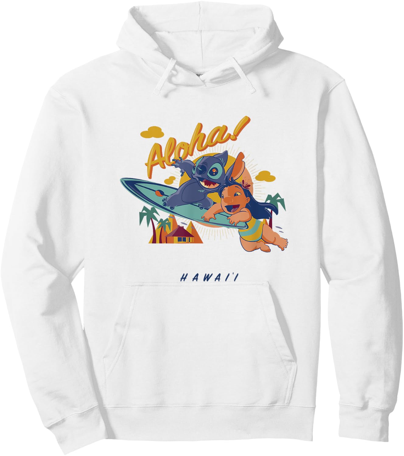 Disney Lilo & Stitch Aloha Enjoying Summer Surfing Portrait Women Girls Kids Hoodie - Hoodie | White