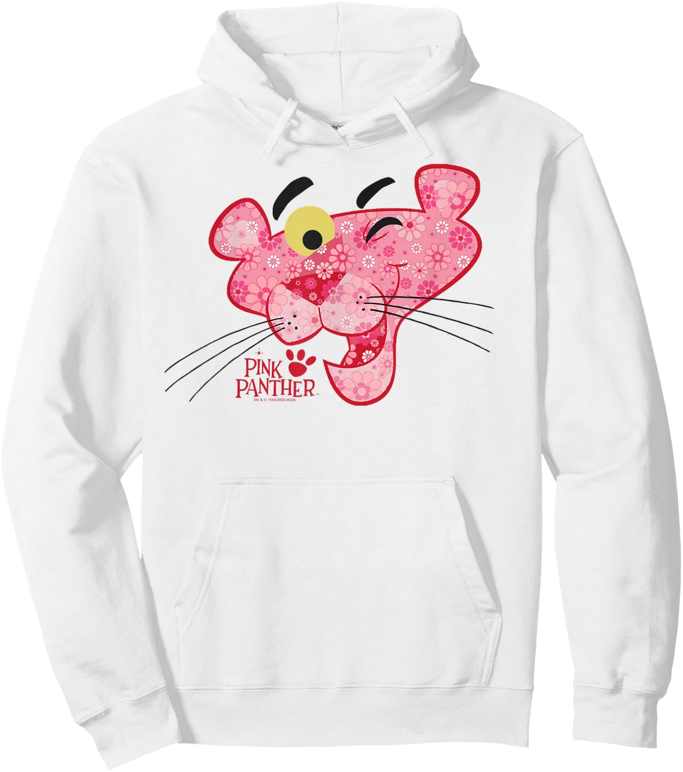 The Pink Panther Floral Fill Big Face Hoodie - Hoodie | White