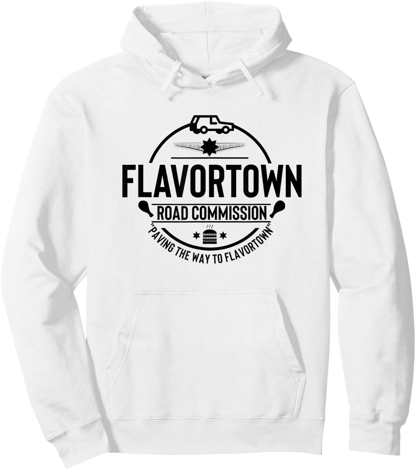 Flavortown Men And Women Foodies Gift Flavortown Road Commission Foodie American Fast Food BBQ Hoodie - Hoodie | White