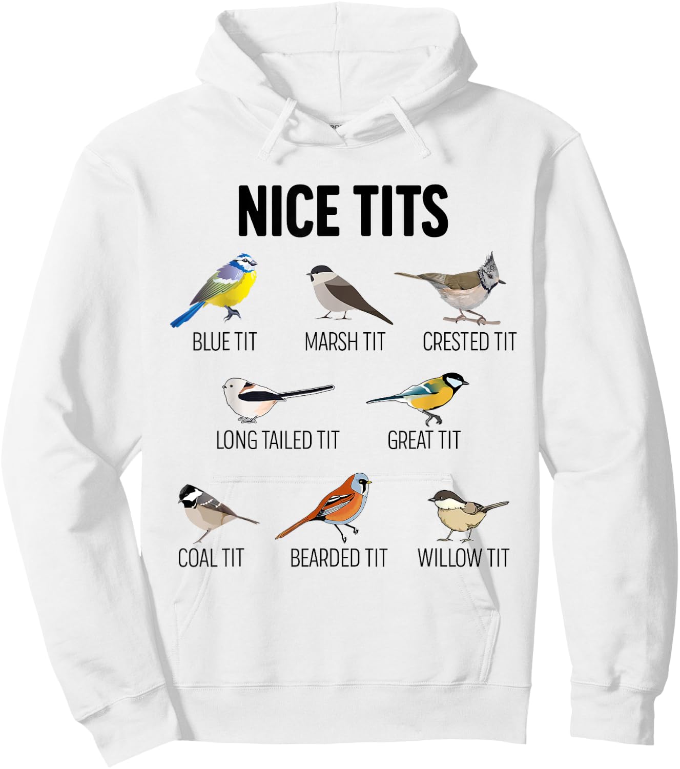 Nice Tits Pun Joke Funny Bird Lover Enthusiast Birdwatcher Hoodie - Hoodie | White