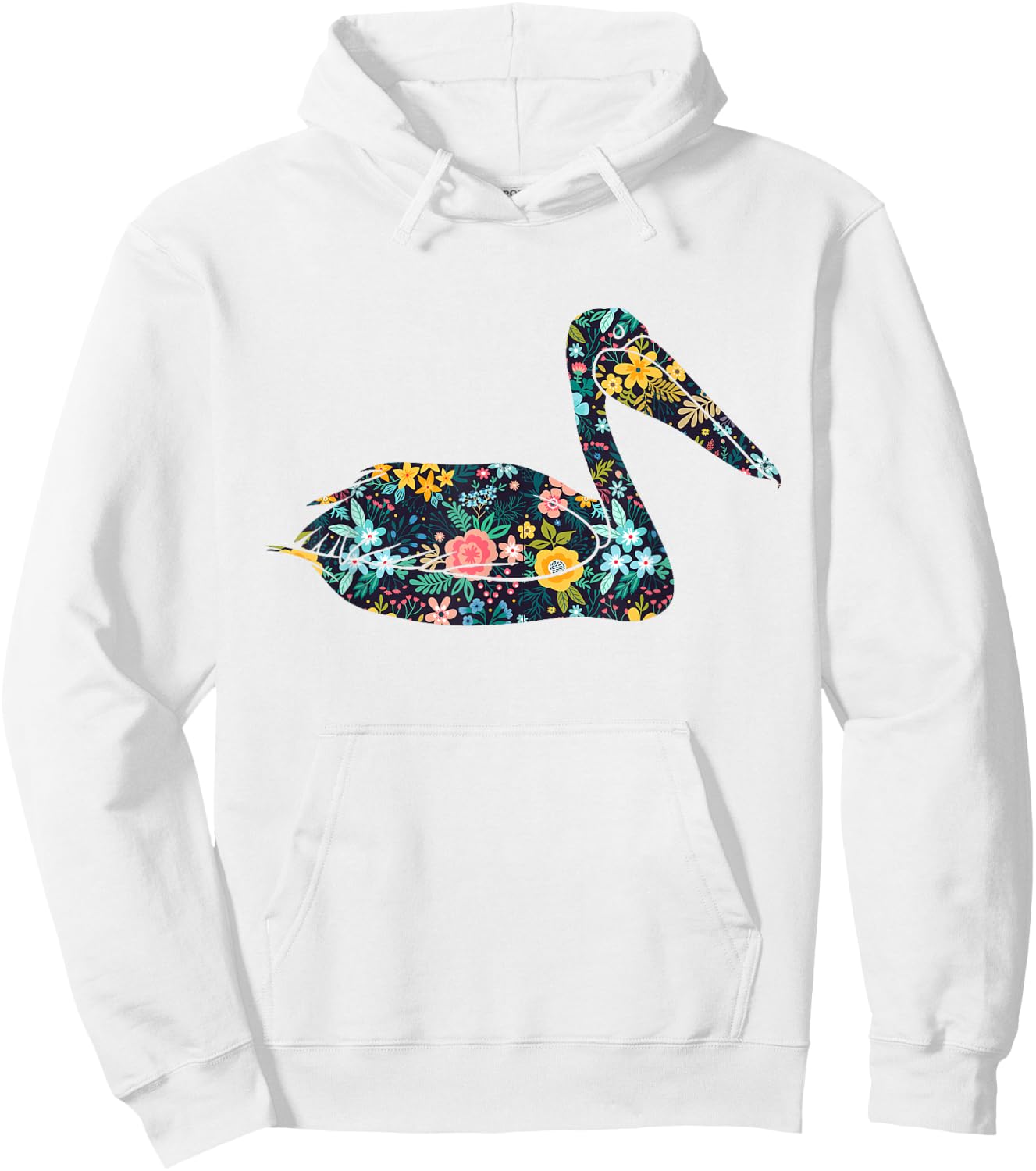 Floral Pelican Silhouette Girls Graphic Hoodie - Hoodie | White