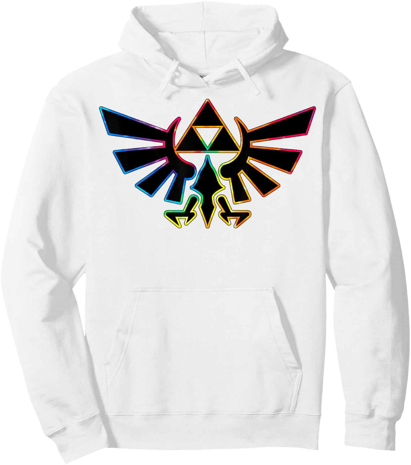 The Legend of Zelda Rainbow Neon Outline Hyrule Symbol Hoodie - Hoodie | White