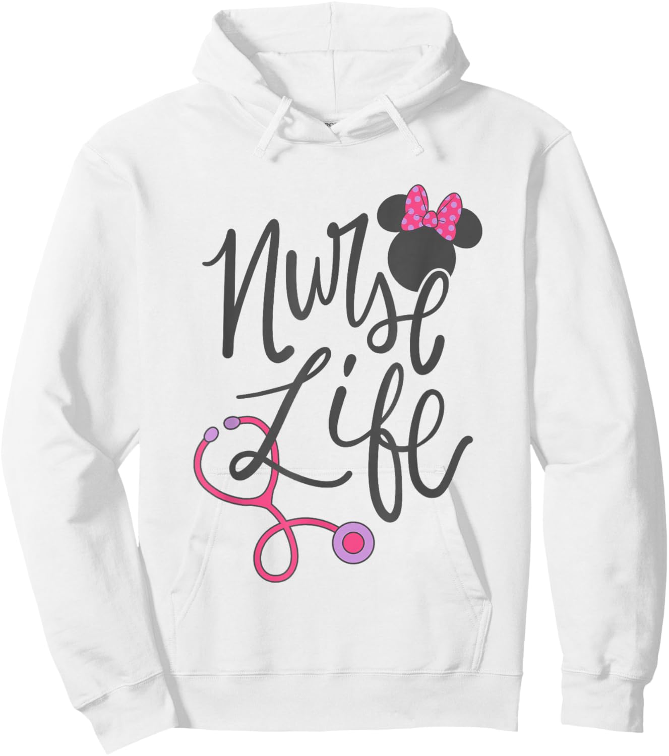 Disney Minnie Mouse Nurse Life Big Chest Text Logo Hoodie - Hoodie | White