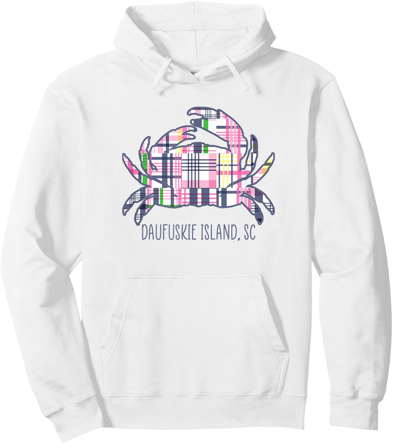 Daufuskie Island South Carolina Vacation Madras Plaid Crab Hoodie - Hoodie | White