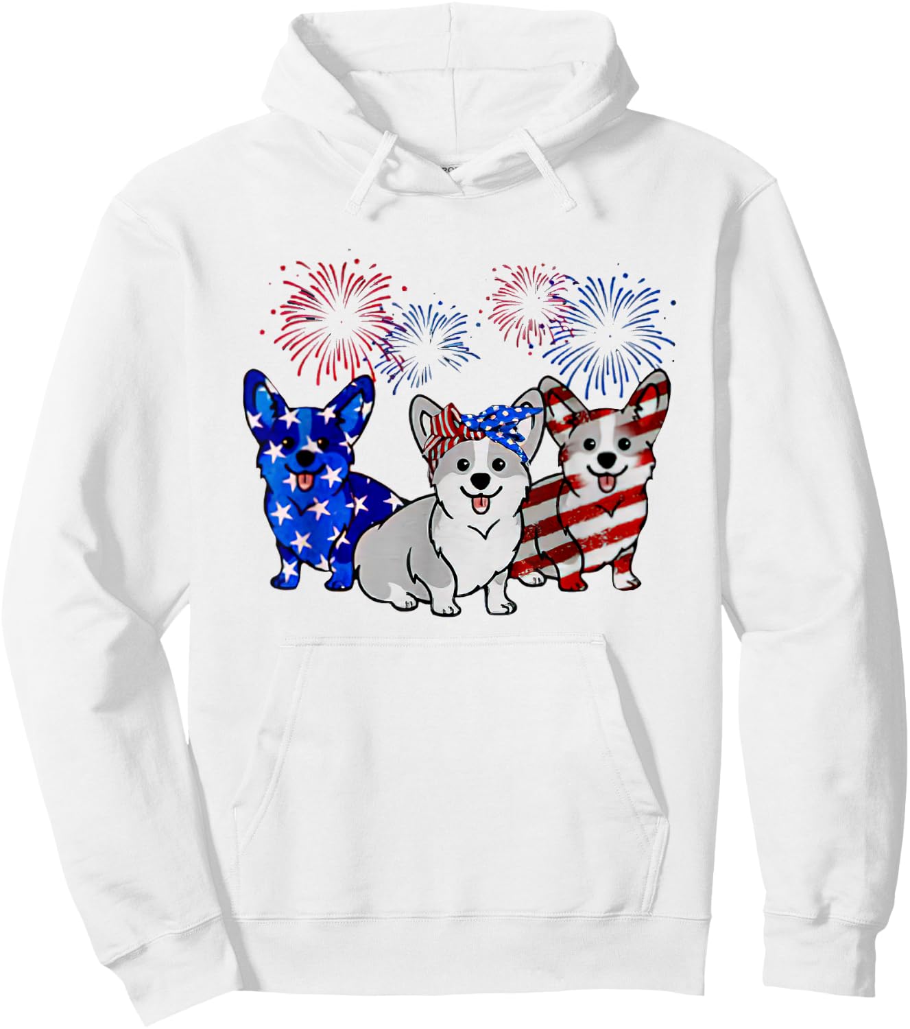 Corgi American Flag Firework Independence Day Hoodie - Hoodie | White