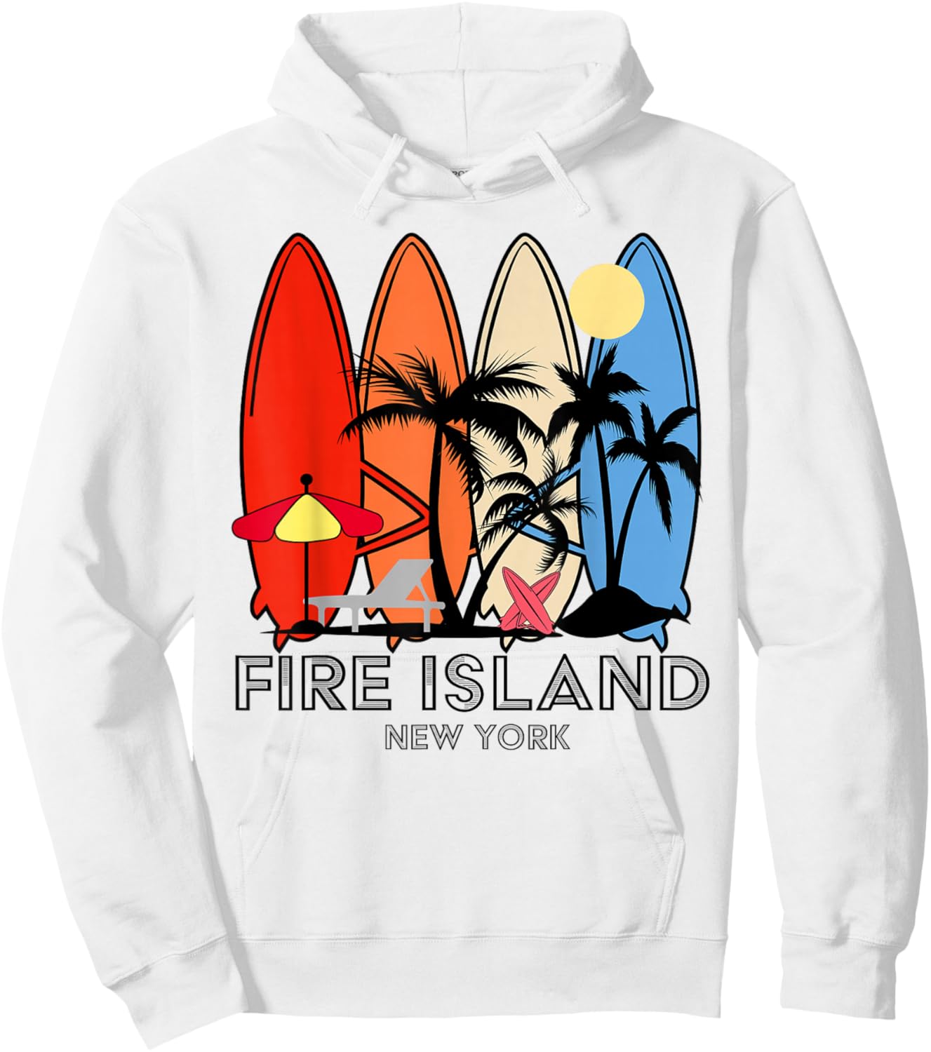 Fire Island New York Retro Surfer Vintage Hoodie - Hoodie | White