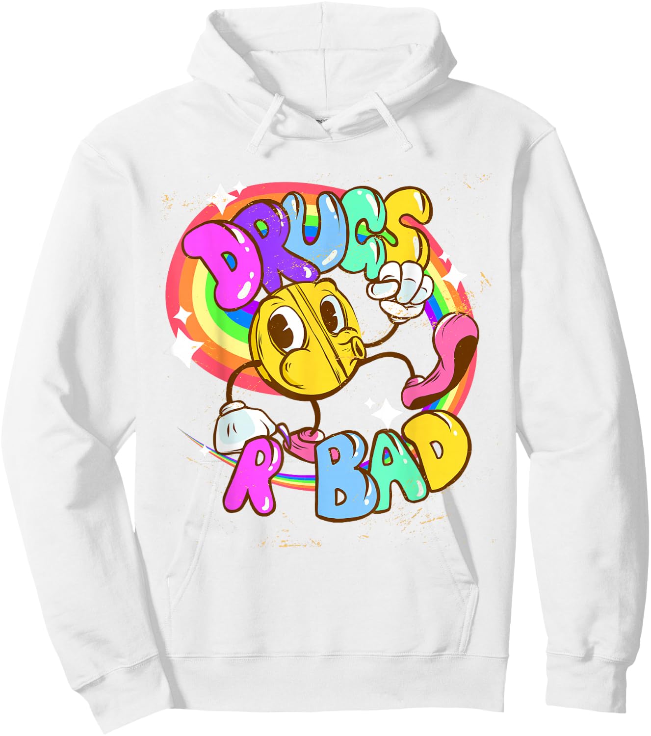 Funny Rave EDM Raver Drugs R Bad - -Adults, Yellow, X-Small, Short Sleeve Hoodie - Hoodie | White