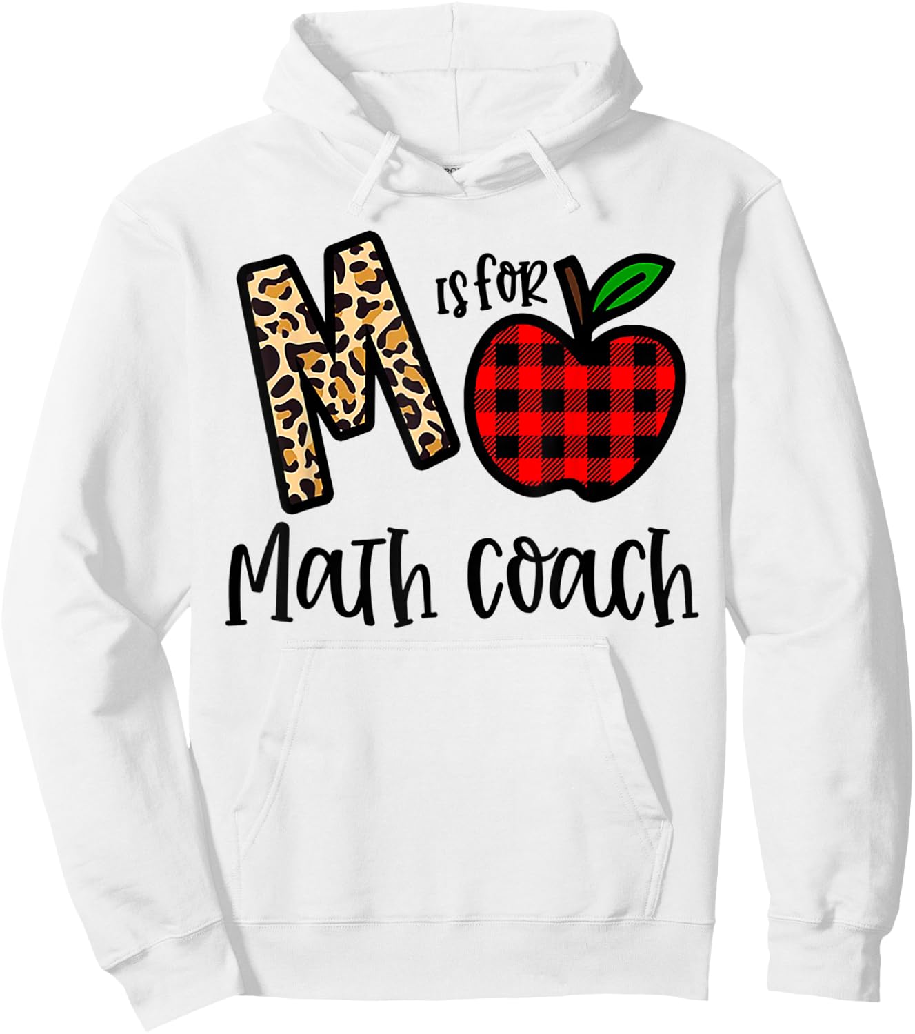 M Is For Math Coach Leopard Apple Red Plain Hoodie - Hoodie | White