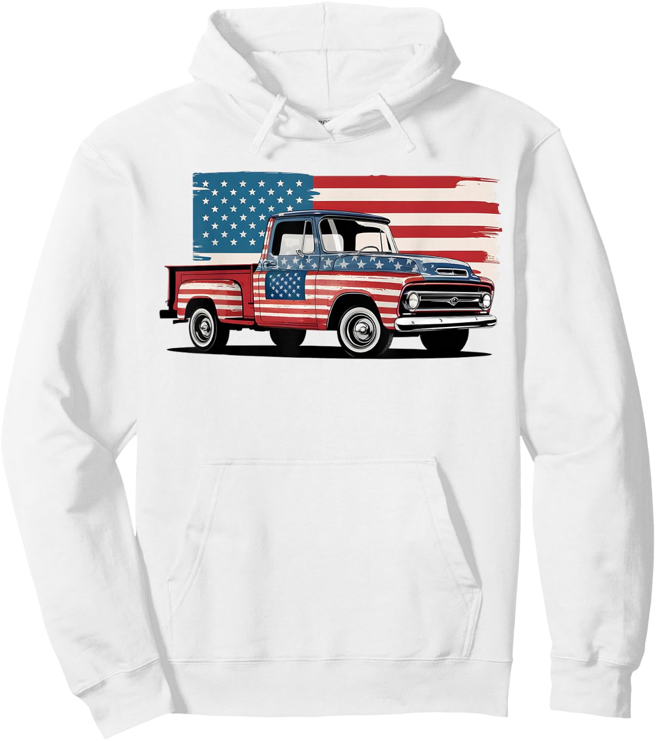 Classic Old Pickup Truck American Flag 4th of July Patriotic Hoodie - Hoodie | White