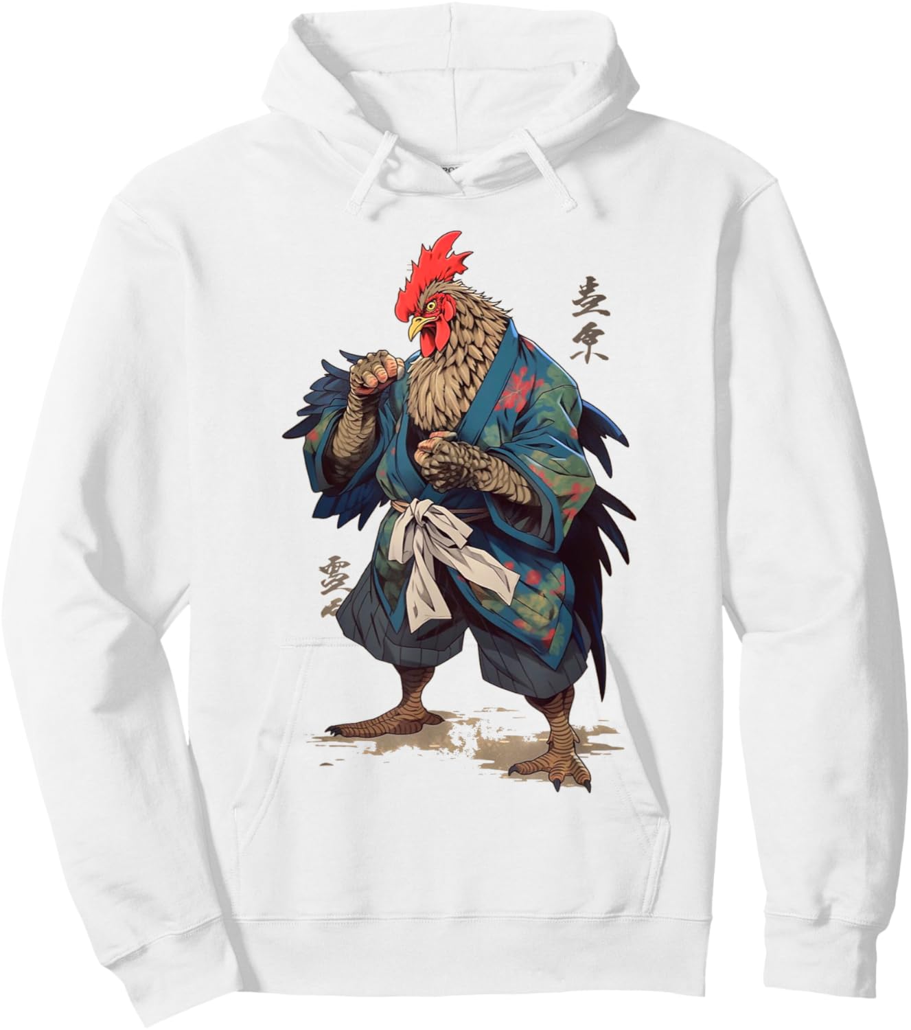 Japanese Traditional Ink Rooster Samurai Art Chicken Warrior Hoodie - Hoodie | White