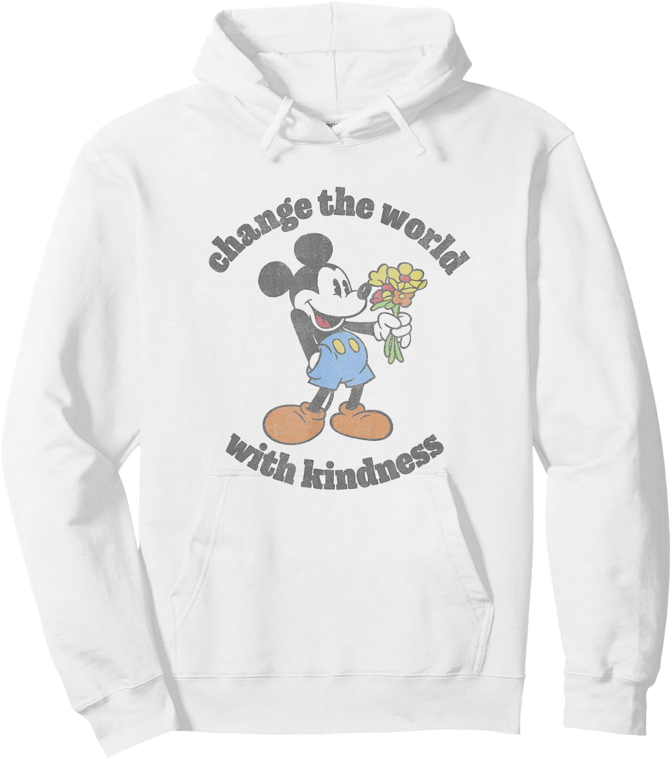 Disney Mickey With Flowers Change The World With Kindness Hoodie - Hoodie | White