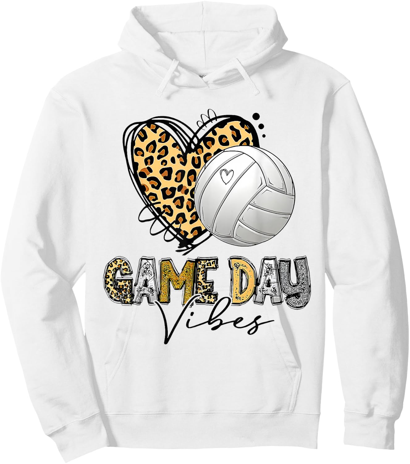 Volleyball Game Day Vibes Sport Heart Leopard Print Women Hoodie - Hoodie | White