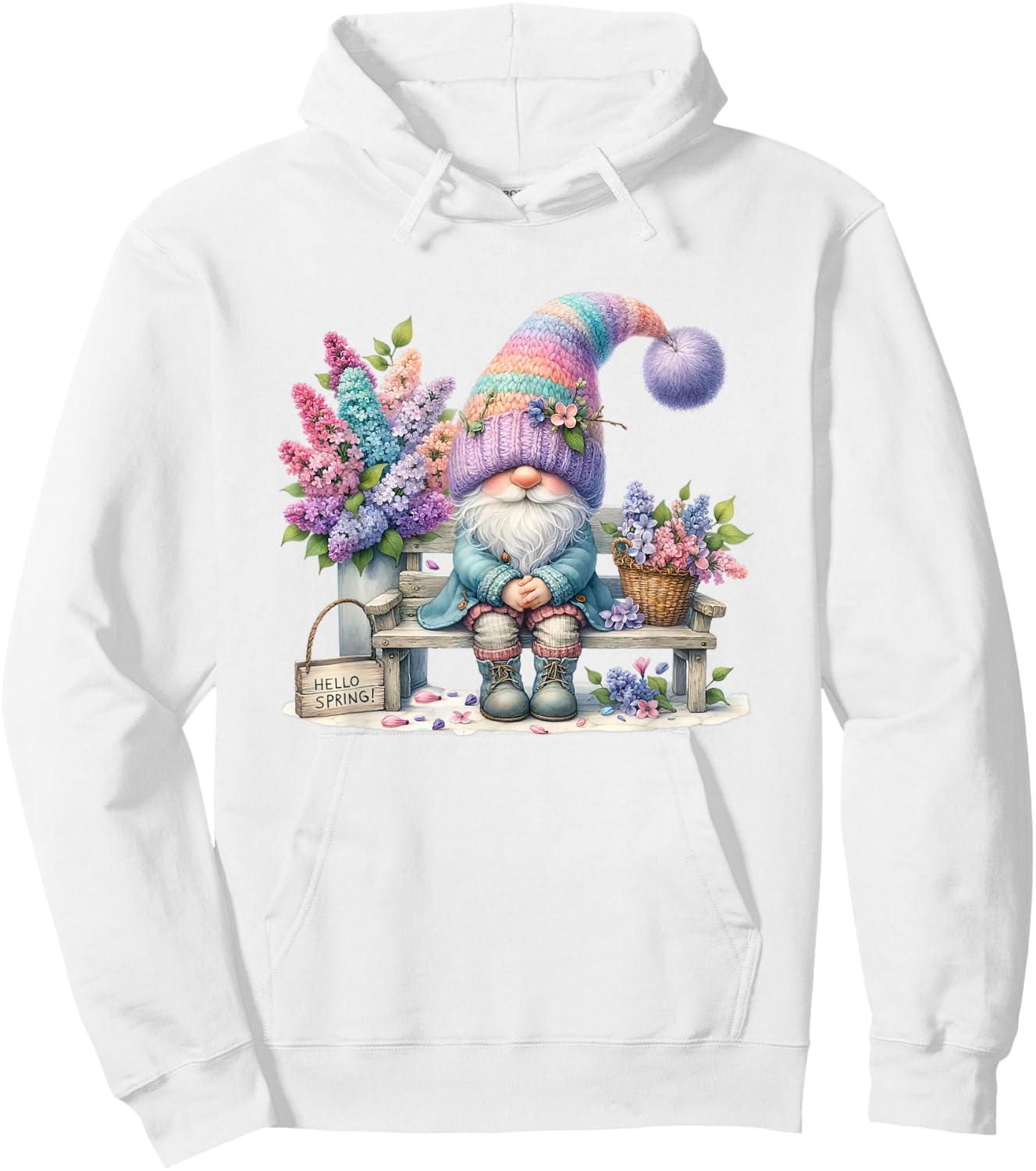 Cute Gnome For Girls Lilac Lavender Decor Hello Spring Hoodie - Hoodie | White